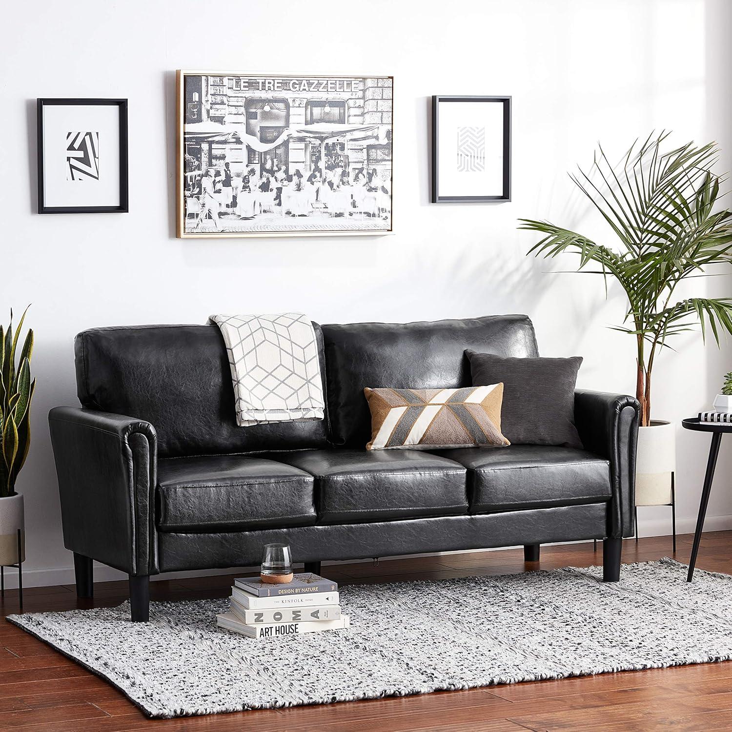 imageFlash Furniture Bari Upholstered Sofa in Black LeatherSoft