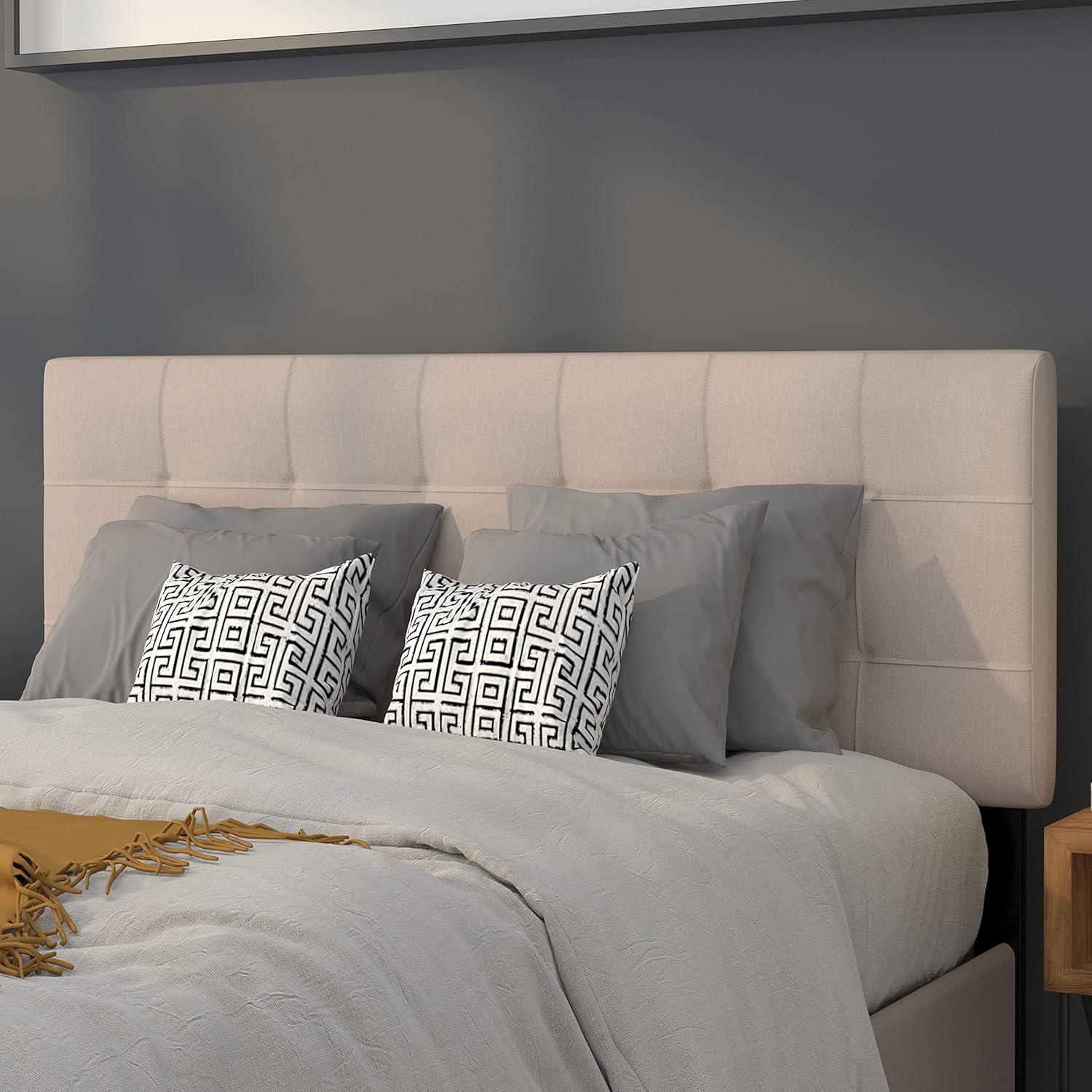imageFlash Furniture Bedford Box Stitch Tufted Upholstered Twin Size Headboard in Black FabricBeige