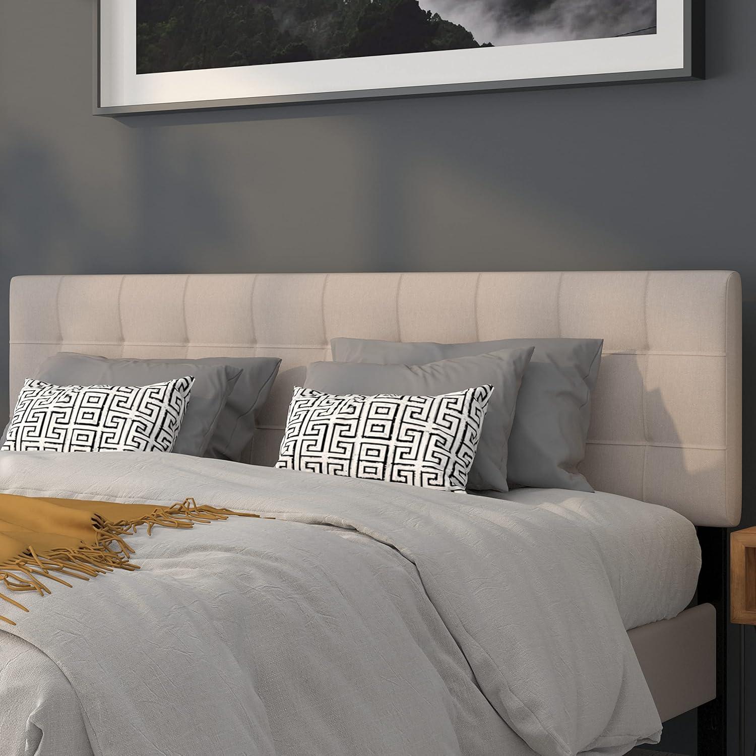 imageFlash Furniture Bedford Box Stitch Tufted Upholstered Twin Size Headboard in Black FabricBeige