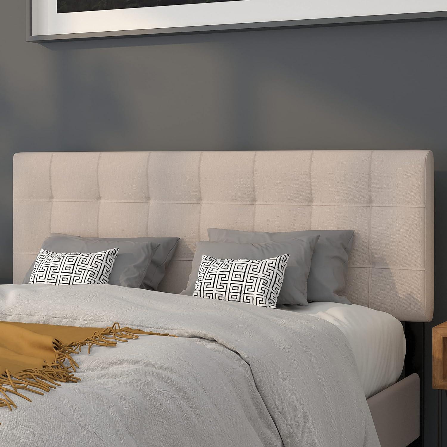 imageFlash Furniture Bedford Box Stitch Tufted Upholstered Twin Size Headboard in Black FabricBeige