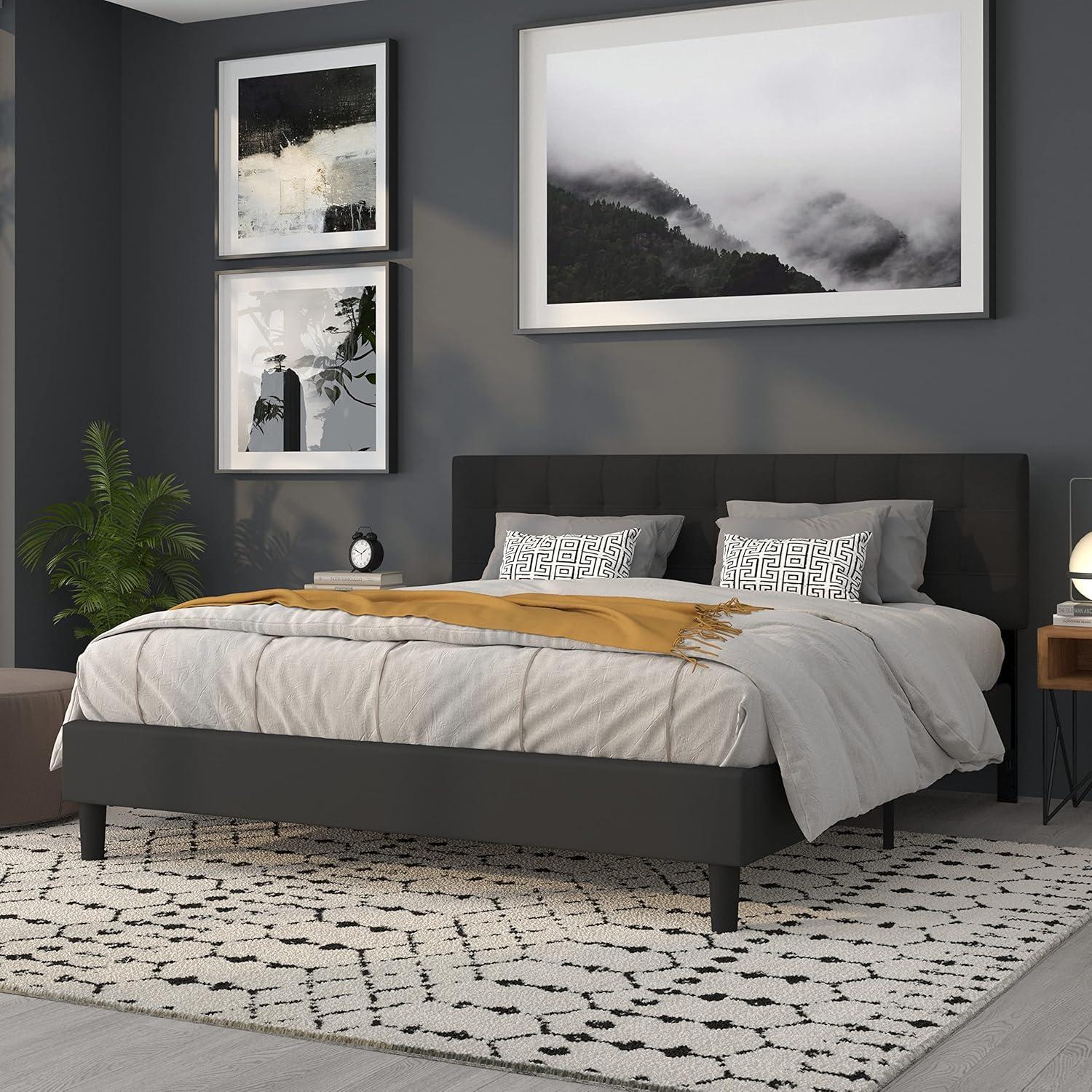 imageFlash Furniture Bedford Box Stitch Tufted Upholstered Twin Size Headboard in Black FabricBlack