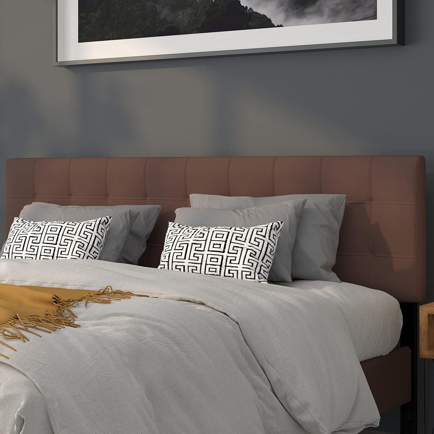 imageFlash Furniture Bedford Box Stitch Tufted Upholstered Twin Size Headboard in Black FabricDark Brown