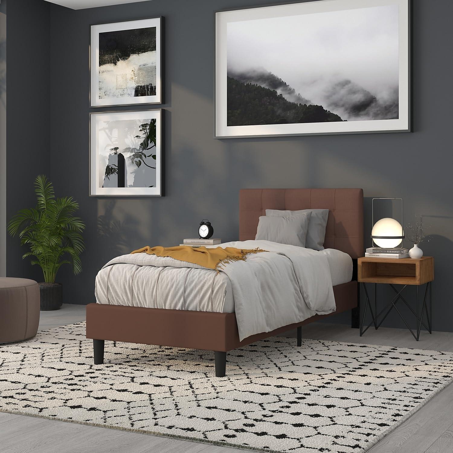 imageFlash Furniture Bedford Box Stitch Tufted Upholstered Twin Size Headboard in Black FabricDark Brown