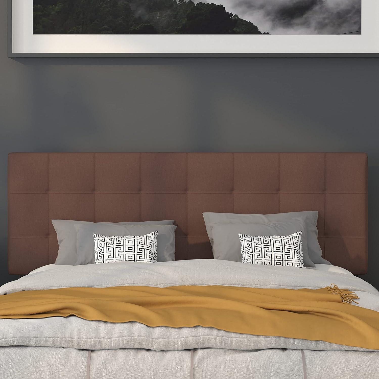 imageFlash Furniture Bedford Box Stitch Tufted Upholstered Twin Size Headboard in Black FabricDark Brown