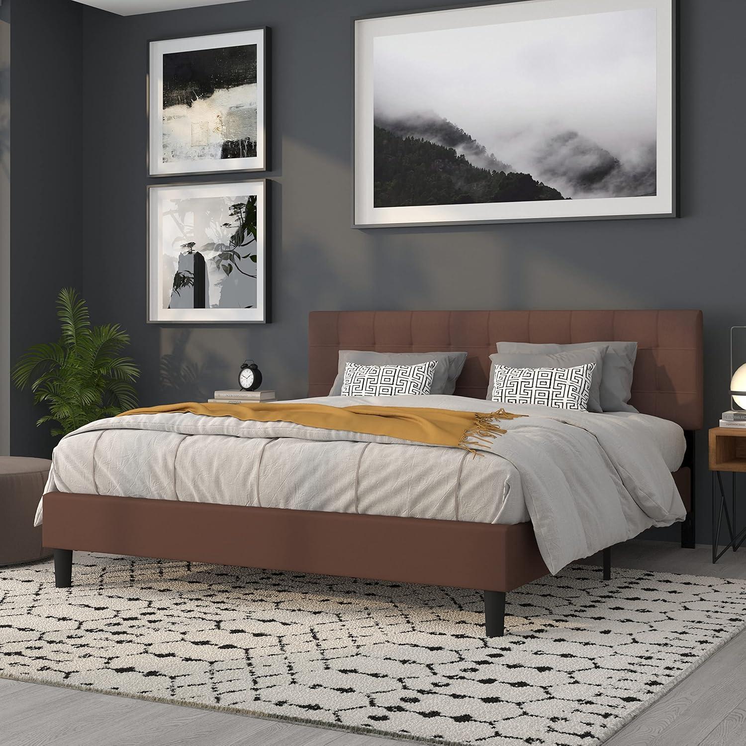 imageFlash Furniture Bedford Box Stitch Tufted Upholstered Twin Size Headboard in Black FabricDark Brown