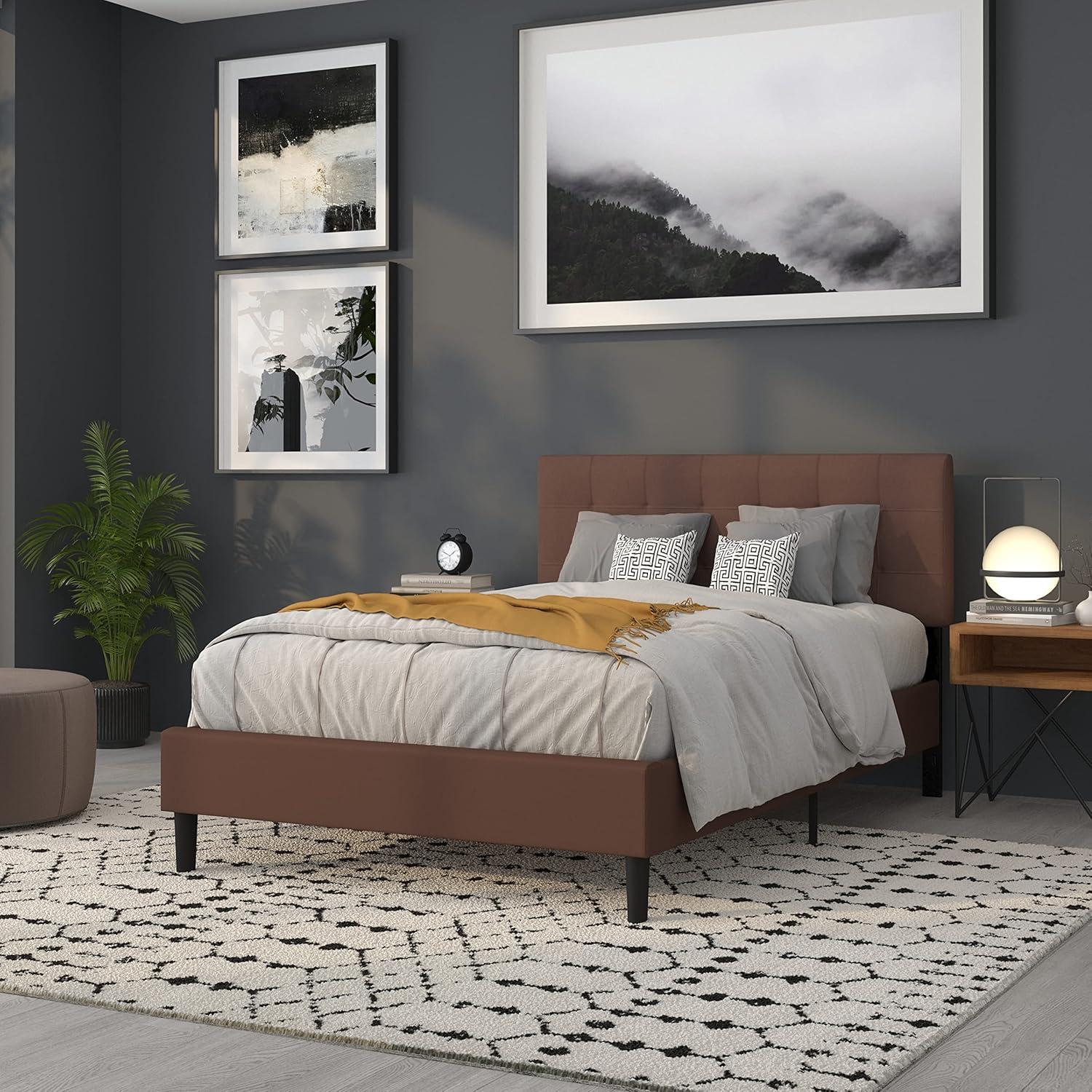 imageFlash Furniture Bedford Box Stitch Tufted Upholstered Twin Size Headboard in Black FabricDark Brown