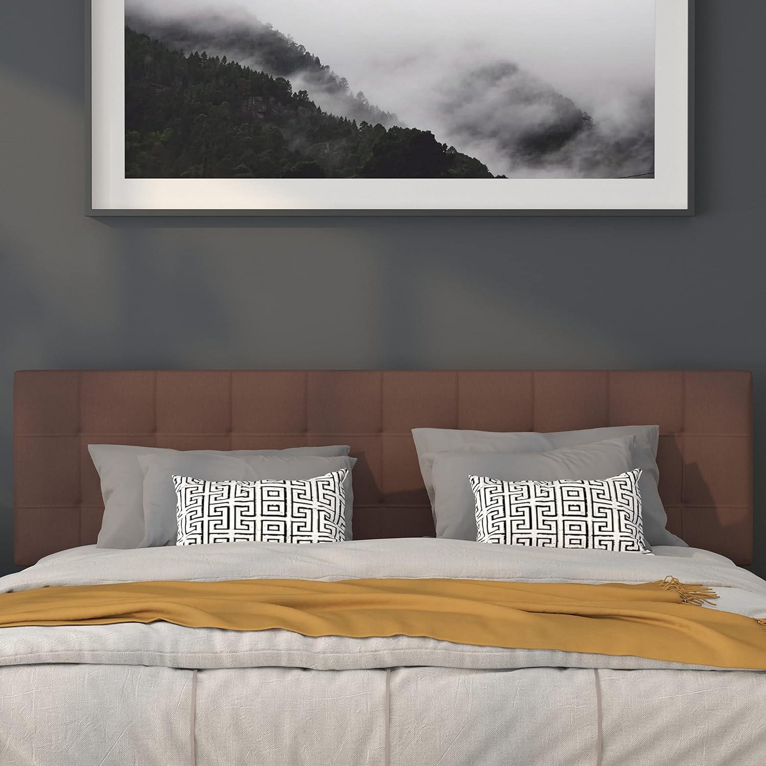 imageFlash Furniture Bedford Box Stitch Tufted Upholstered Twin Size Headboard in Black FabricDark Brown