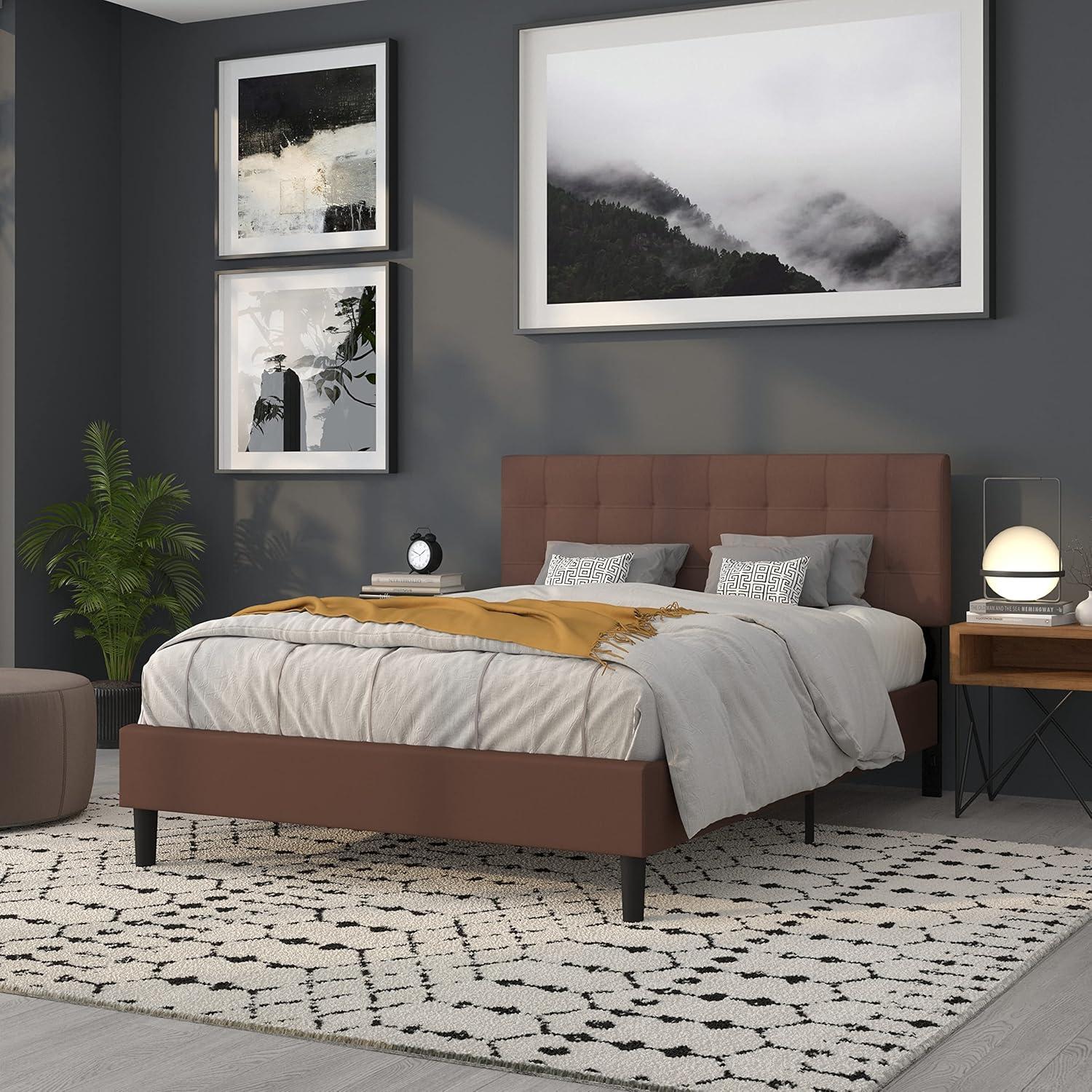 imageFlash Furniture Bedford Box Stitch Tufted Upholstered Twin Size Headboard in Black FabricDark Brown