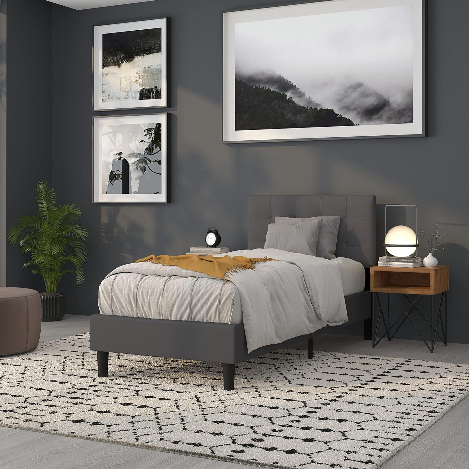imageFlash Furniture Bedford Box Stitch Tufted Upholstered Twin Size Headboard in Black FabricDark Gray