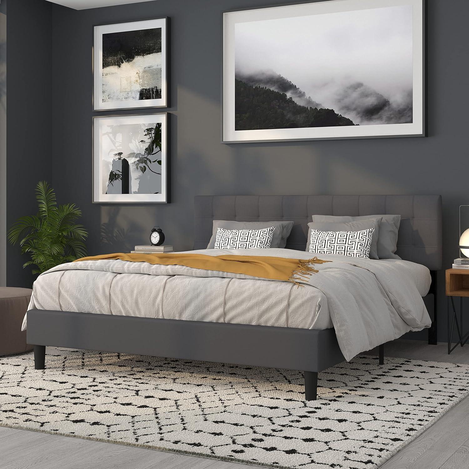 imageFlash Furniture Bedford Box Stitch Tufted Upholstered Twin Size Headboard in Black FabricDark Gray