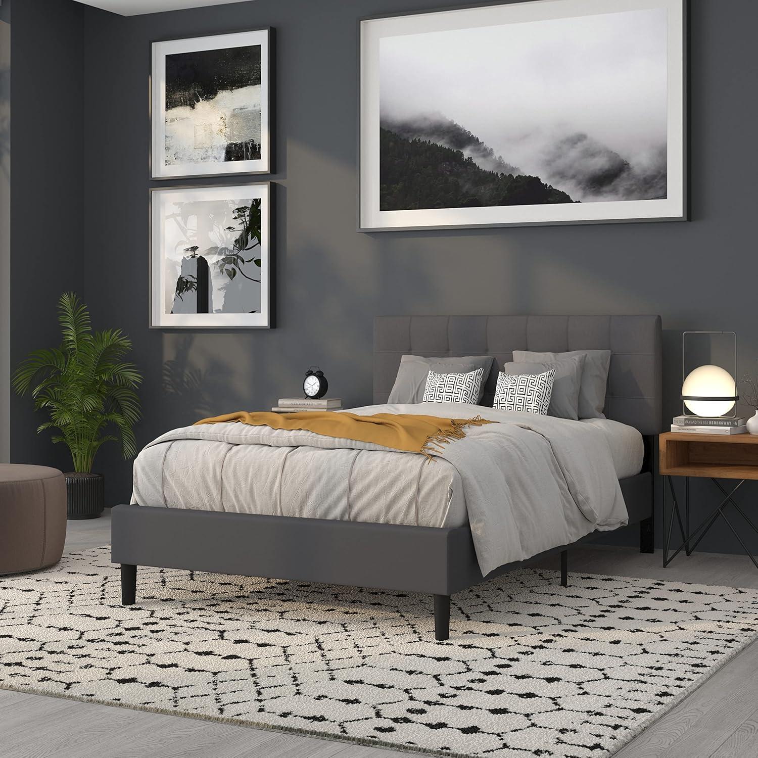 imageFlash Furniture Bedford Box Stitch Tufted Upholstered Twin Size Headboard in Black FabricDark Gray