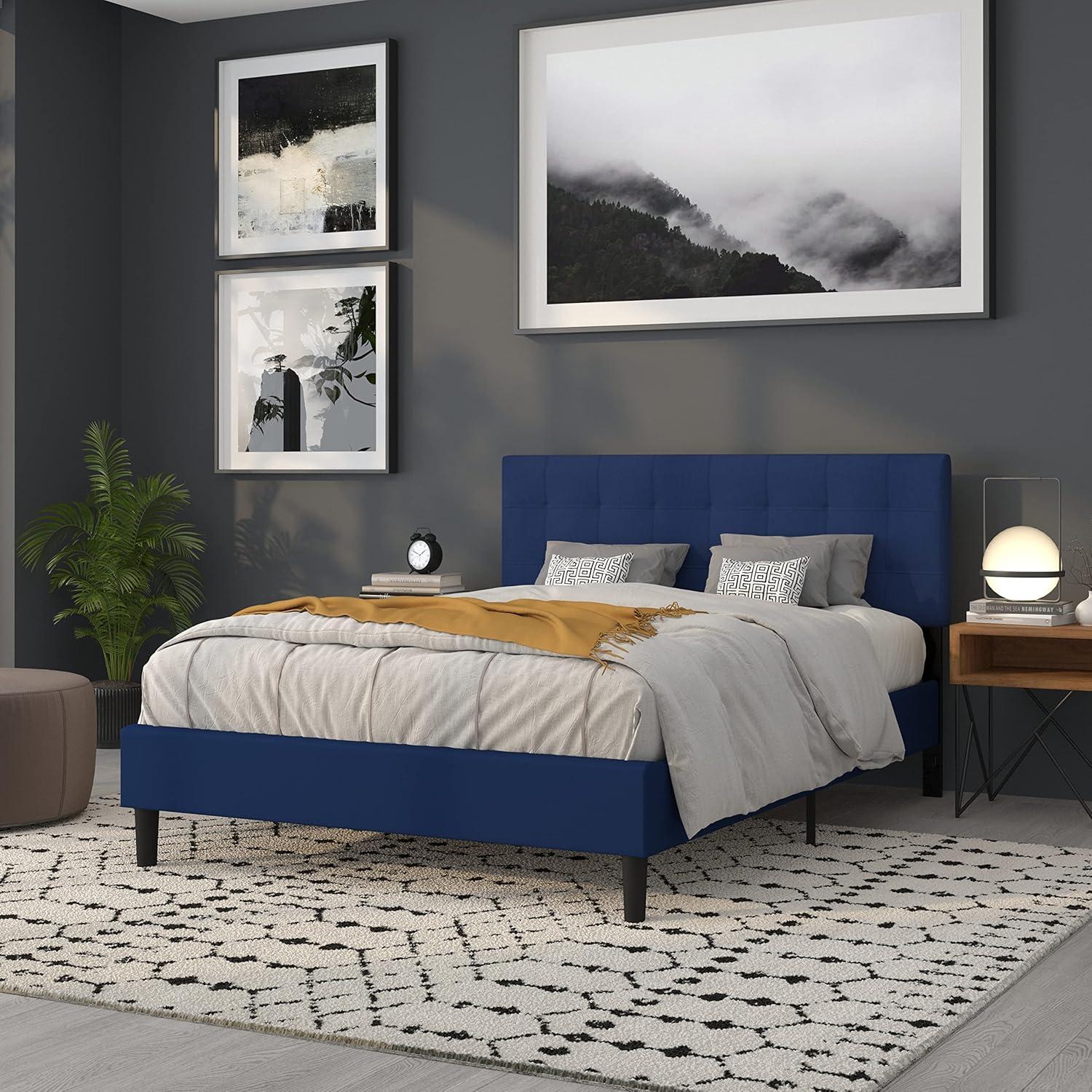 imageFlash Furniture Bedford Box Stitch Tufted Upholstered Twin Size Headboard in Black FabricNavy