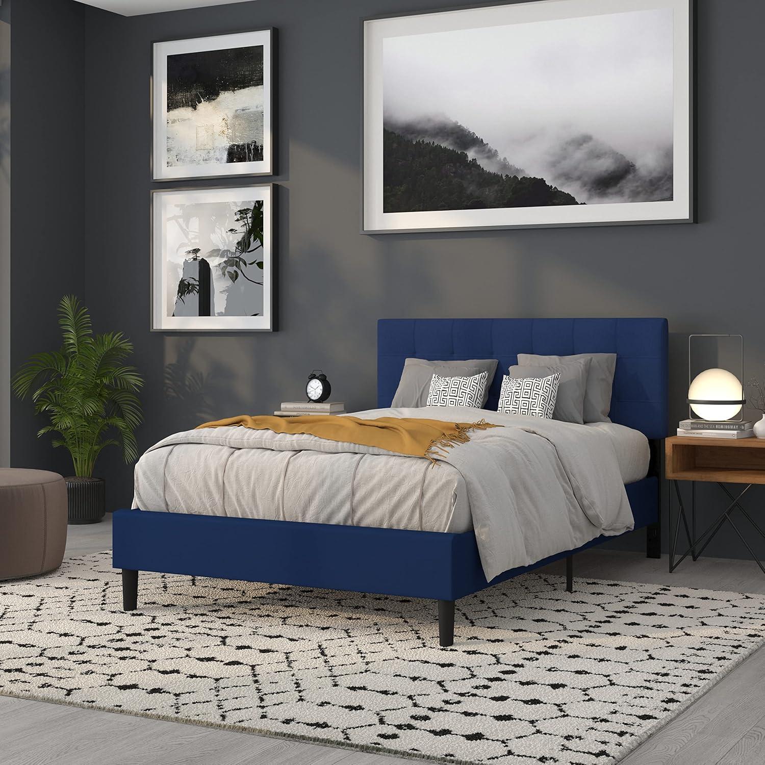 imageFlash Furniture Bedford Box Stitch Tufted Upholstered Twin Size Headboard in Black FabricNavy