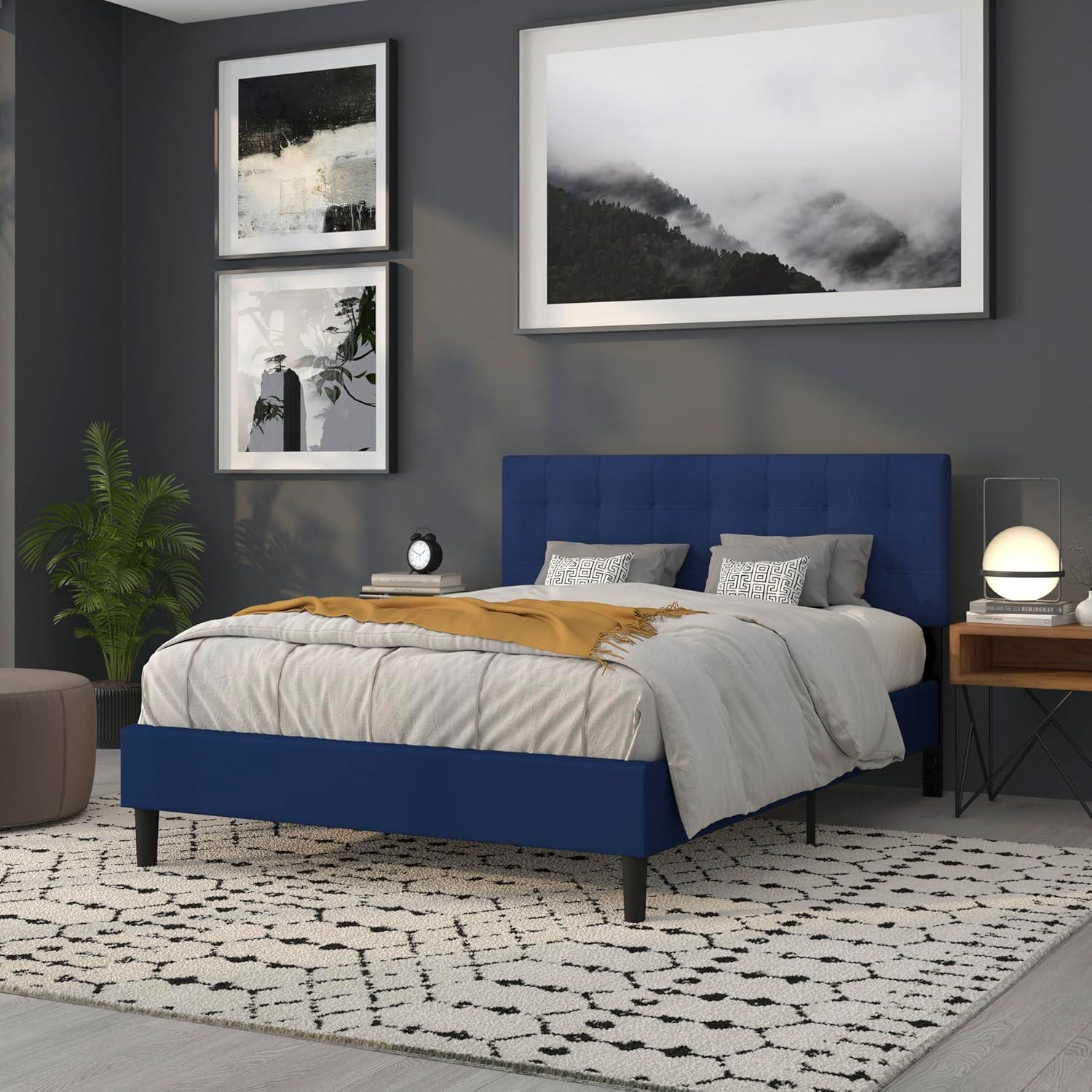 imageFlash Furniture Bedford Box Stitch Tufted Upholstered Twin Size Headboard in Black FabricNavy