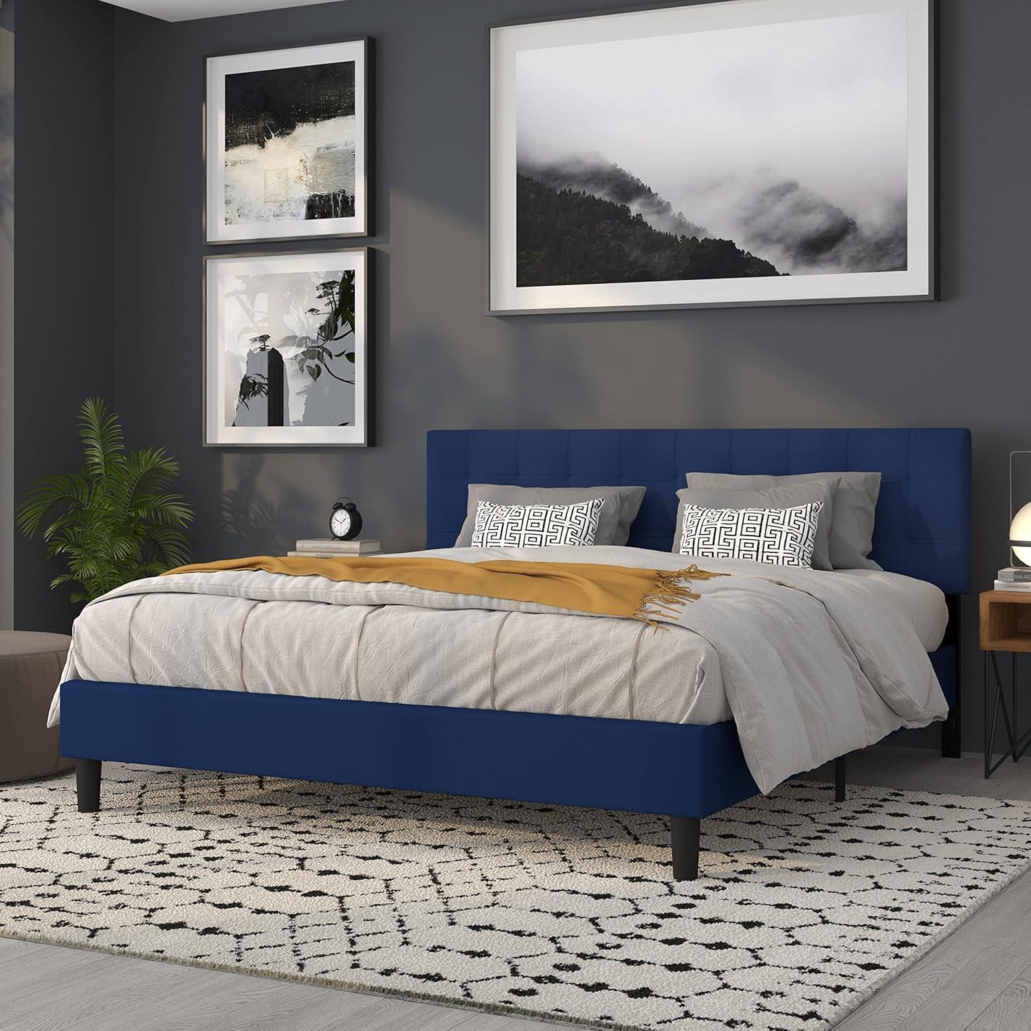 imageFlash Furniture Bedford Box Stitch Tufted Upholstered Twin Size Headboard in Black FabricNavy