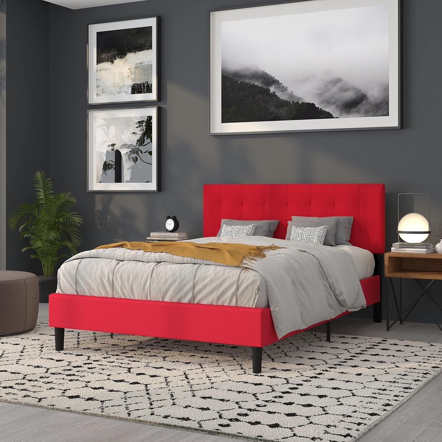 imageFlash Furniture Bedford Box Stitch Tufted Upholstered Twin Size Headboard in Black FabricRed