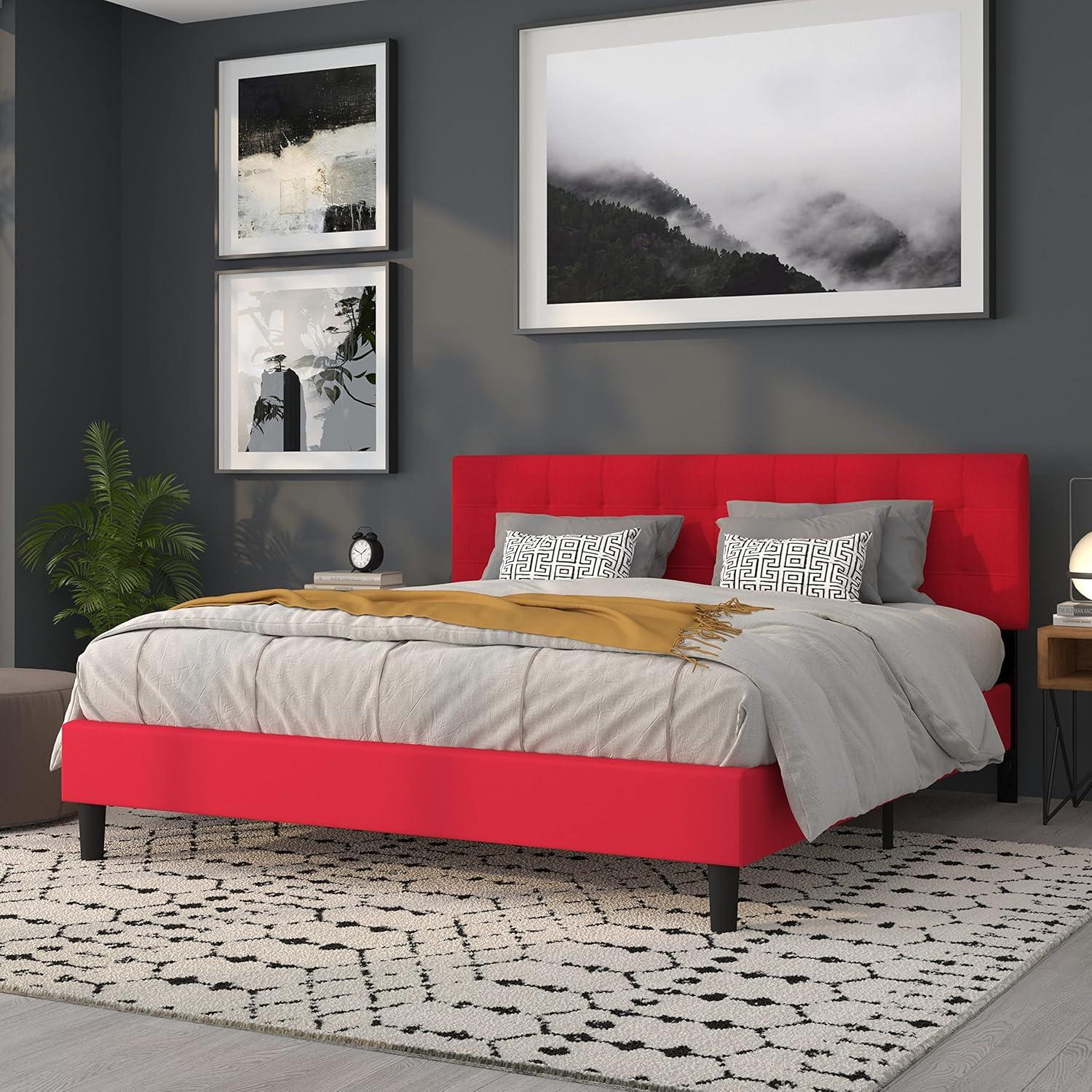 imageFlash Furniture Bedford Box Stitch Tufted Upholstered Twin Size Headboard in Black FabricRed