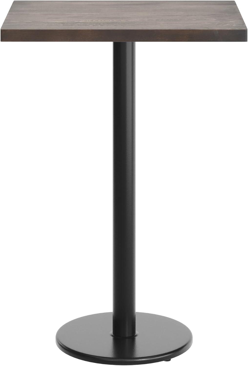 imageFlash Furniture Bennett 24quot x 30quot Solid Wood Commercial Indoor Tabletop in Dark Brown with 18quot Round Bar Height Black Cast Iron Base 300 lb Static CapacityDark Brown TopBlack Base