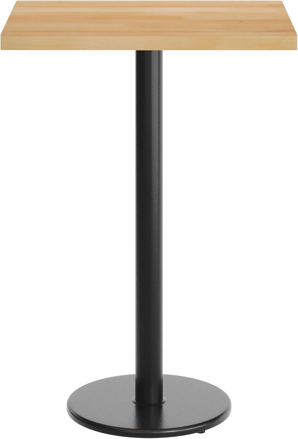 imageFlash Furniture Bennett 24quot x 30quot Solid Wood Commercial Indoor Tabletop in Dark Brown with 18quot Round Bar Height Black Cast Iron Base 300 lb Static CapacityNatural TopBlack Base