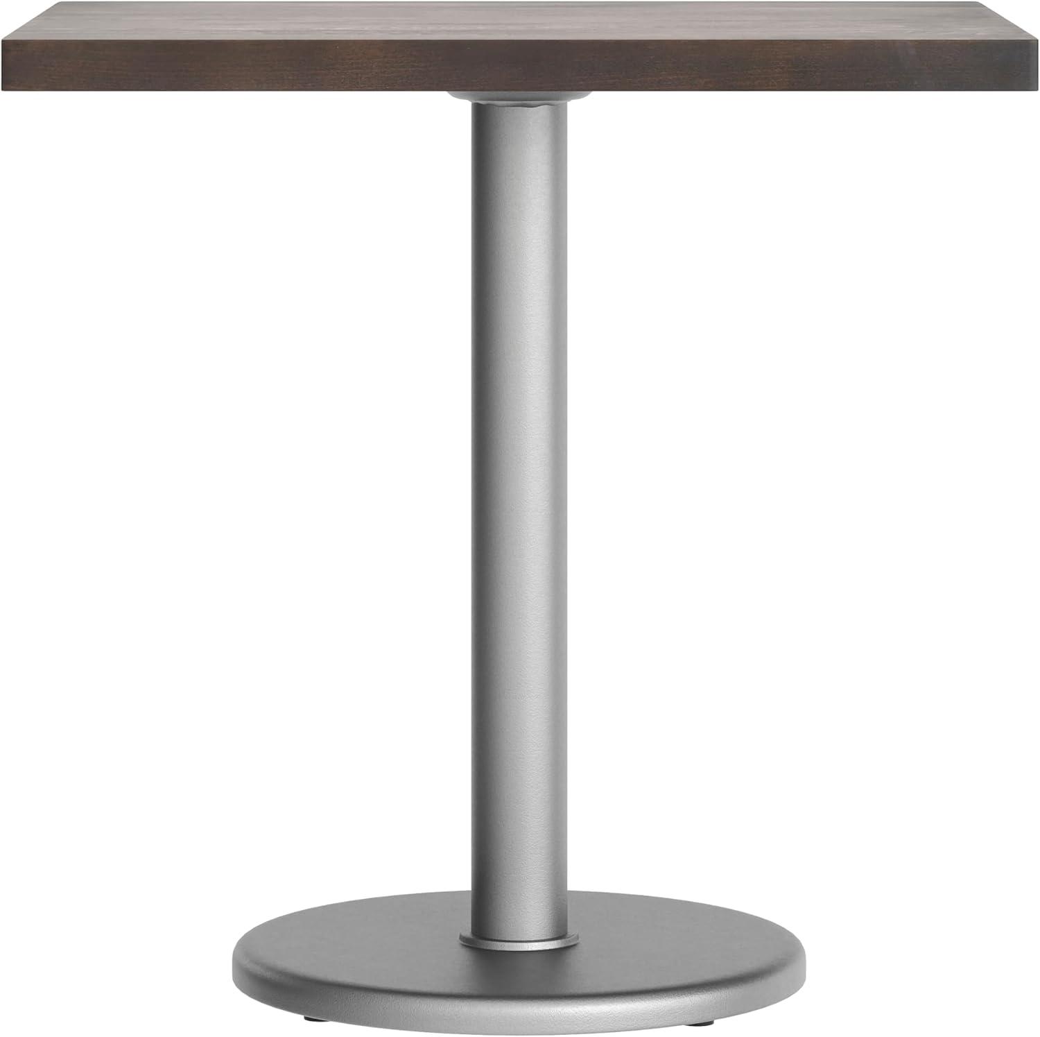 imageFlash Furniture Bennett 24quot x 30quot Solid Wood Commercial Indoor Tabletop in Dark Brown with 18quot Round Dining Height Black Cast Iron Base 300 lb Static CapacityDark Brown TopSilver Base