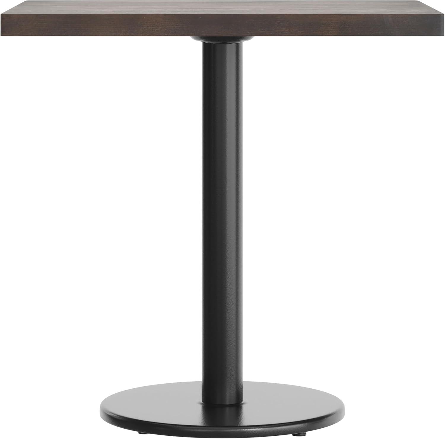 imageFlash Furniture Bennett 24quot x 30quot Solid Wood Commercial Indoor Tabletop in Dark Brown with 18quot Round Dining Height Black Cast Iron Base 300 lb Static CapacityDark Brown TopBlack Base