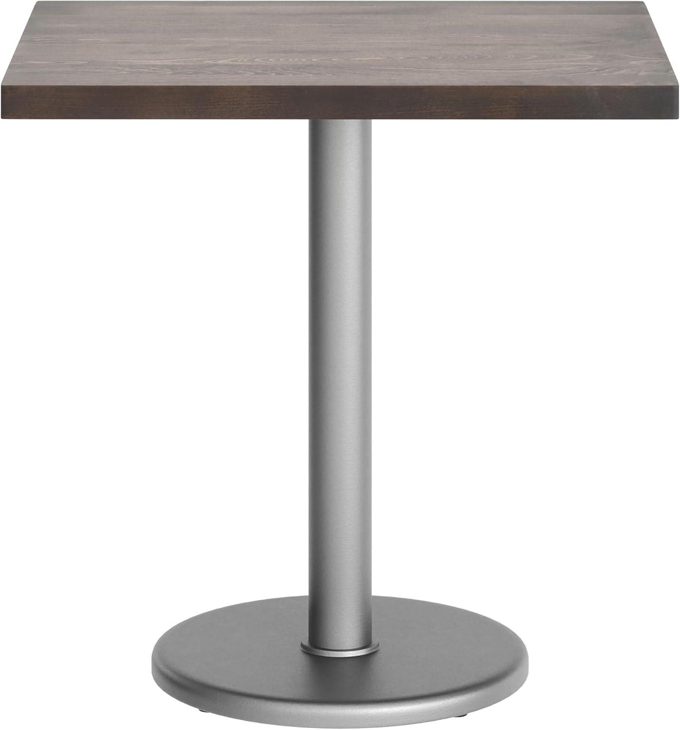 imageFlash Furniture Bennett 24quot x 30quot Solid Wood Commercial Indoor Tabletop in Dark Brown with 18quot Round Dining Height Black Cast Iron Base 300 lb Static CapacityDark Brown TopSilver Base