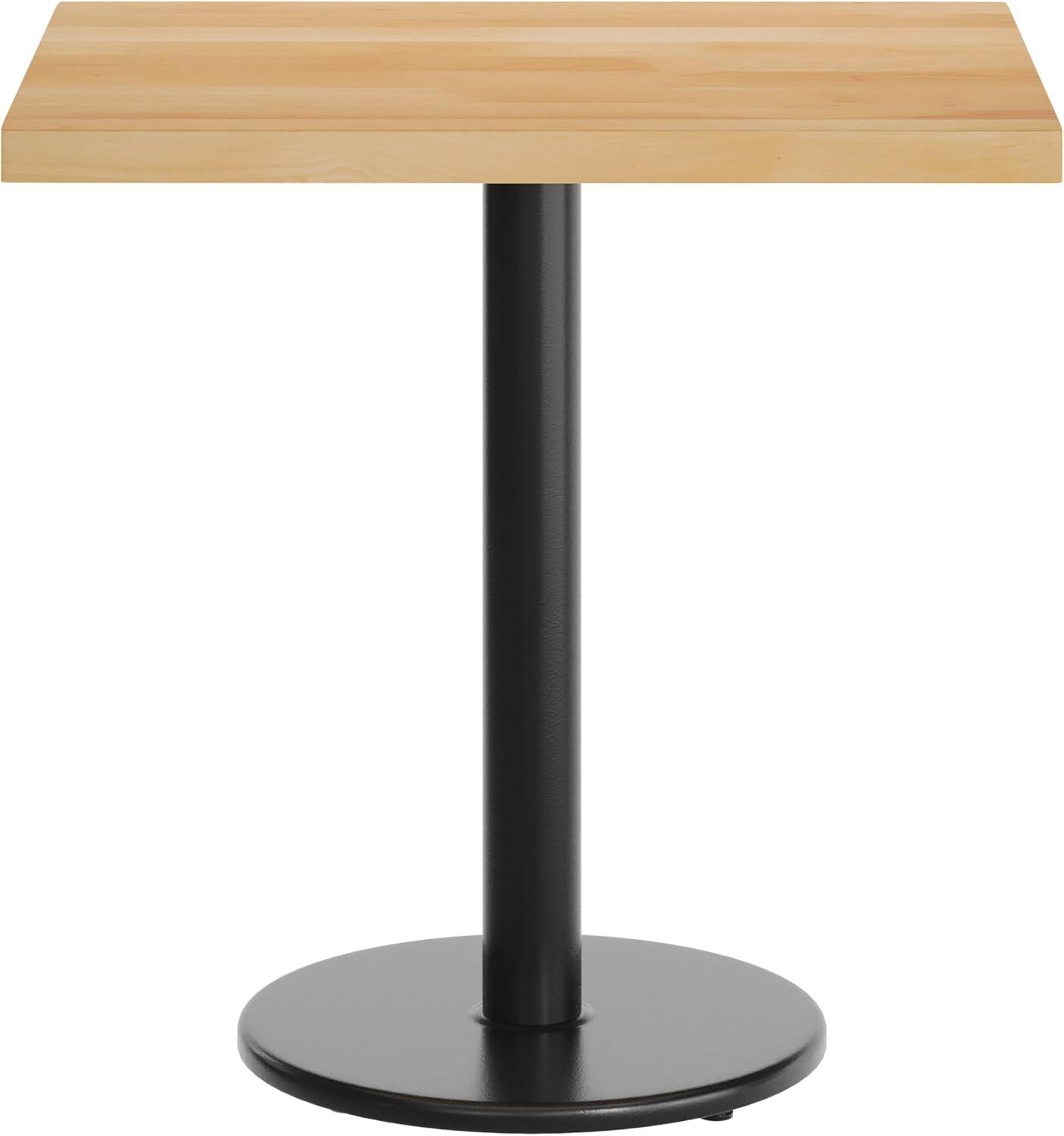 imageFlash Furniture Bennett 24quot x 30quot Solid Wood Commercial Indoor Tabletop in Dark Brown with 18quot Round Dining Height Black Cast Iron Base 300 lb Static CapacityNatural TopBlack Base