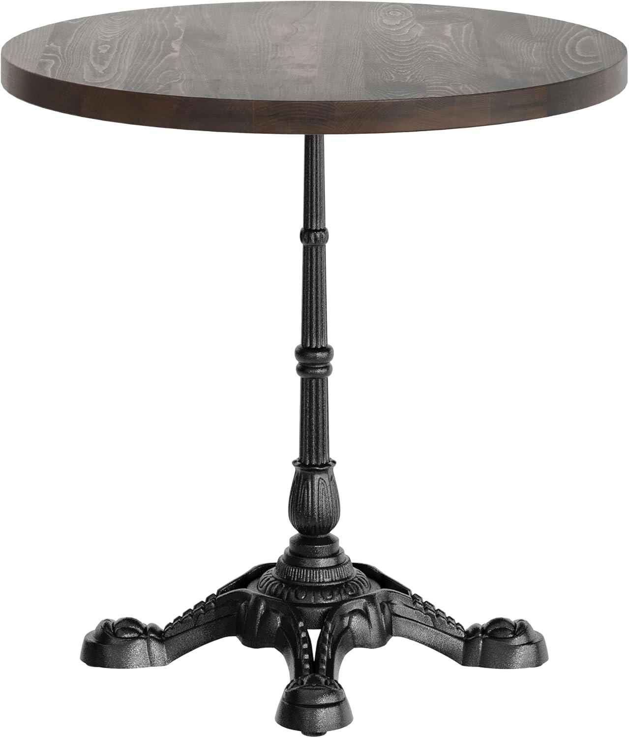 imageFlash Furniture Bennett 30quot Round Solid Wood Commercial Indoor Tabletop in Dark Brown with 2275quot RustResistant Black Cast Iron Bistro Base 200 lb Static CapacityDark Brown TopBlack Base