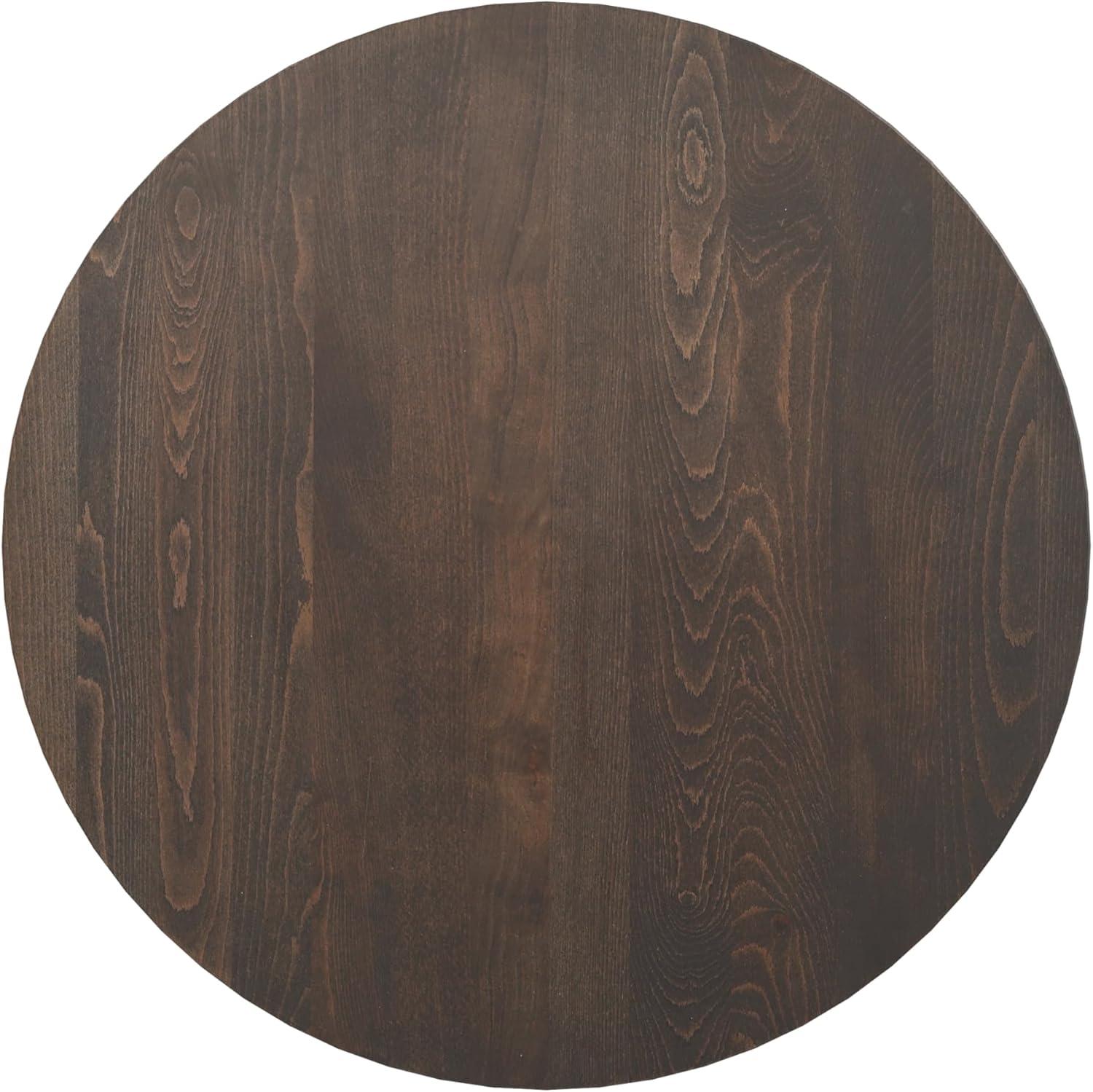 imageFlash Furniture Bennett 30quot Round Solid Wood Commercial Indoor Tabletop in Dark Brown with 22quot x 22quot Bar Height Black Cast Iron X Base 300 lb Static CapacityDark Brown TopBlack Base