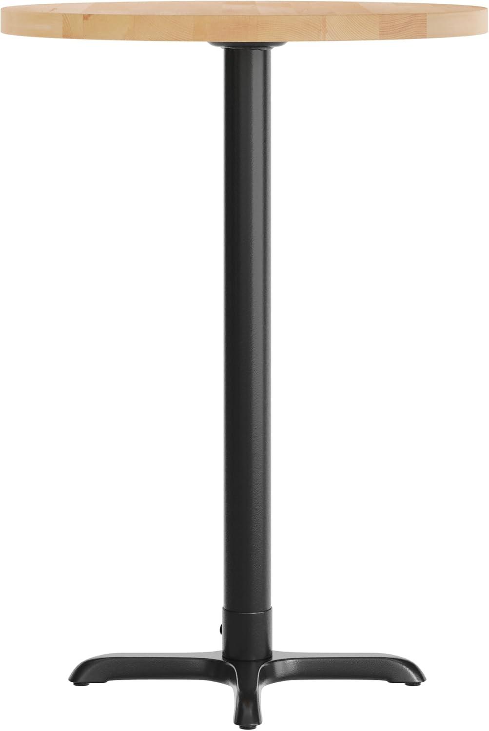 imageFlash Furniture Bennett 30quot Round Solid Wood Commercial Indoor Tabletop in Dark Brown with 22quot x 22quot Bar Height Black Cast Iron X Base 300 lb Static CapacityNatural TopBlack Base