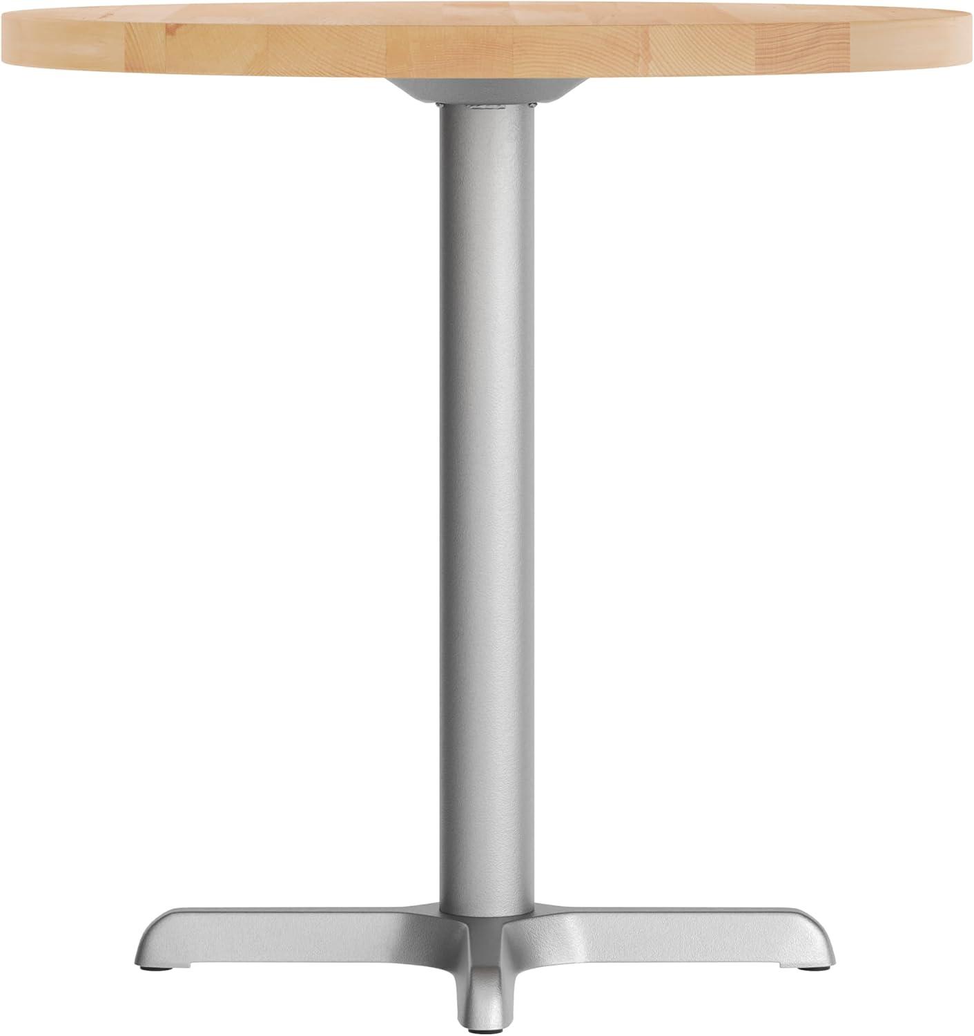 imageFlash Furniture Bennett 30quot Round Solid Wood Commercial Indoor Tabletop in Dark Brown with 22quot x 22quot Dining Height Silver Cast Iron X Base 300 lb Static CapacityNatural TopSilver Base