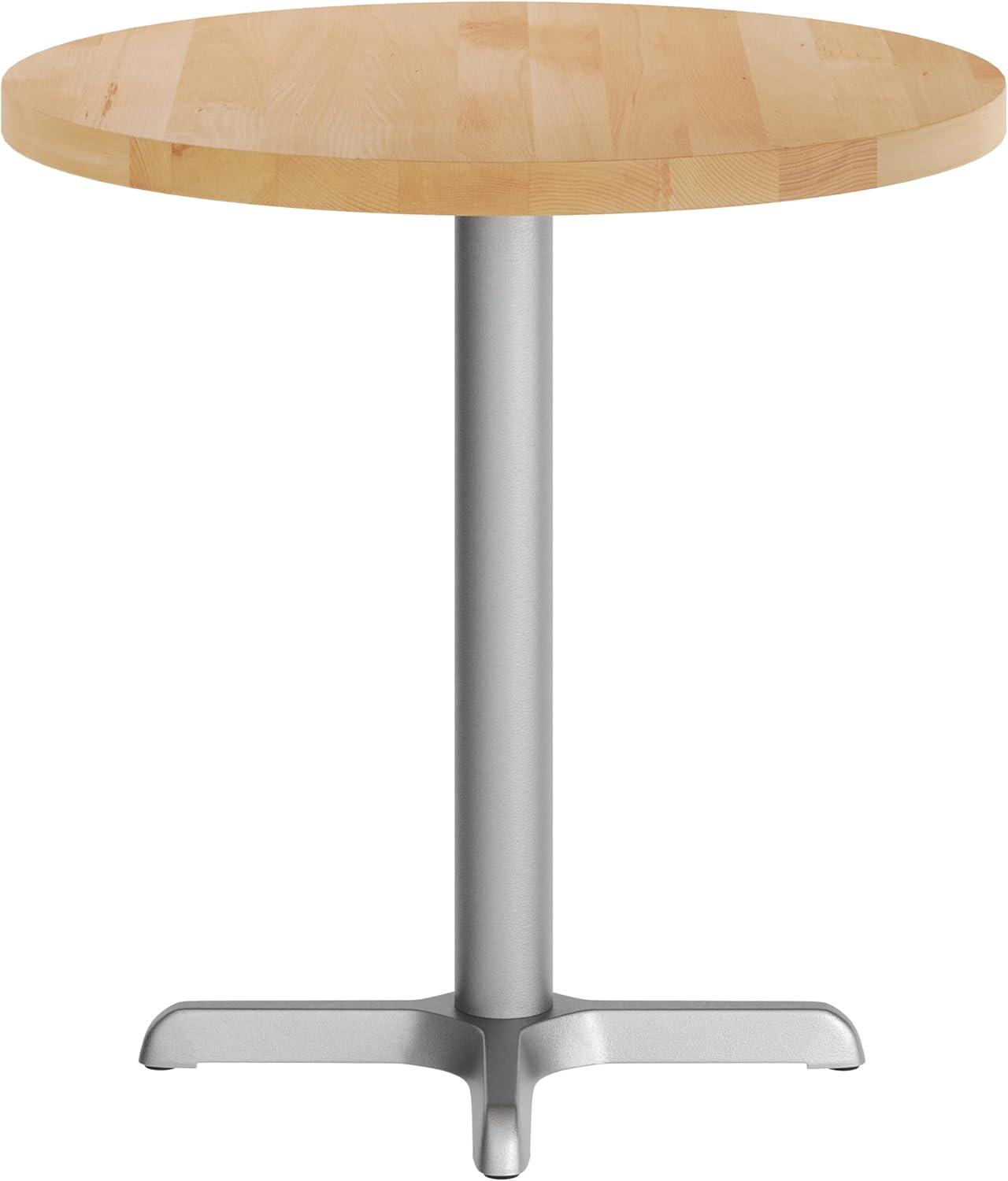 imageFlash Furniture Bennett 30quot Round Solid Wood Commercial Indoor Tabletop in Dark Brown with 22quot x 22quot Dining Height Silver Cast Iron X Base 300 lb Static CapacityNatural TopSilver Base