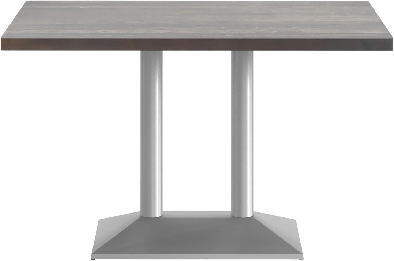 imageFlash Furniture Bennett 30quot x 48quot Solid Wood Commercial Indoor Tabletop in Dark Brown with 27quot x 15quot Dual Column Table Height Silver Cast Iron Base 300 lb Static CapacityDark Brown TopSilver Base