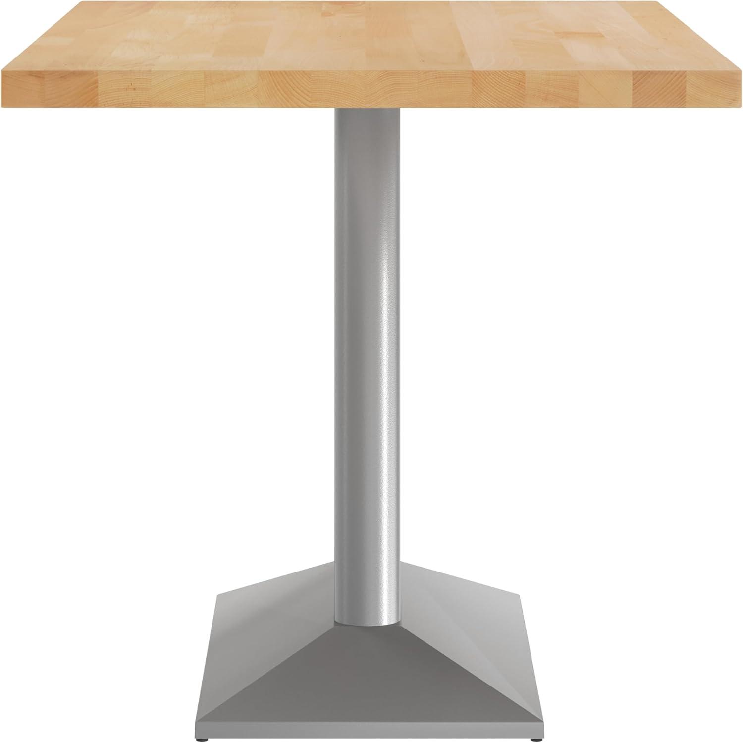 imageFlash Furniture Bennett 30quot x 48quot Solid Wood Commercial Indoor Tabletop in Dark Brown with 27quot x 15quot Dual Column Table Height Silver Cast Iron Base 300 lb Static CapacityNatural TopSilver Base