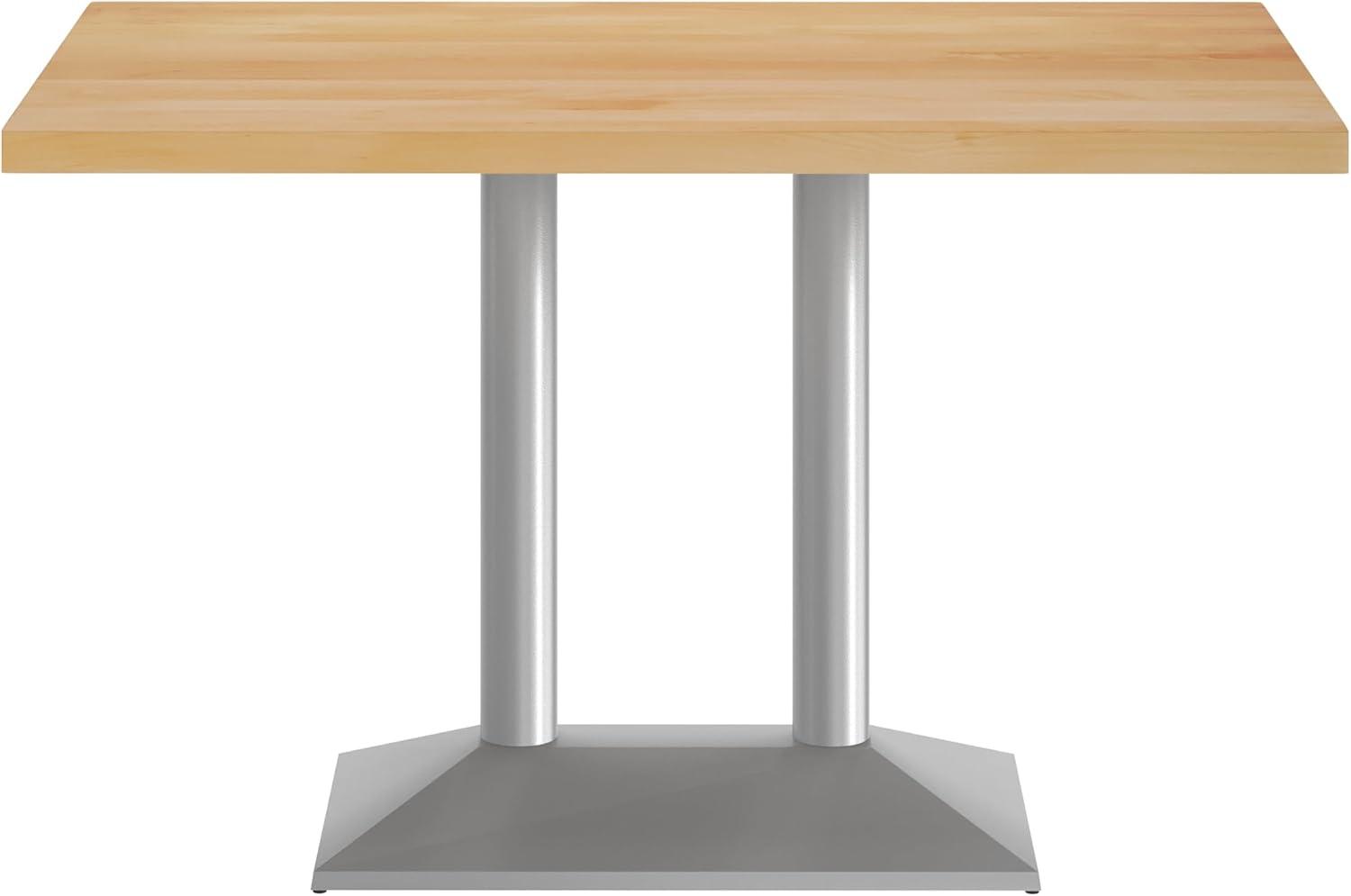 imageFlash Furniture Bennett 30quot x 48quot Solid Wood Commercial Indoor Tabletop in Dark Brown with 27quot x 15quot Dual Column Table Height Silver Cast Iron Base 300 lb Static CapacityNatural TopSilver Base