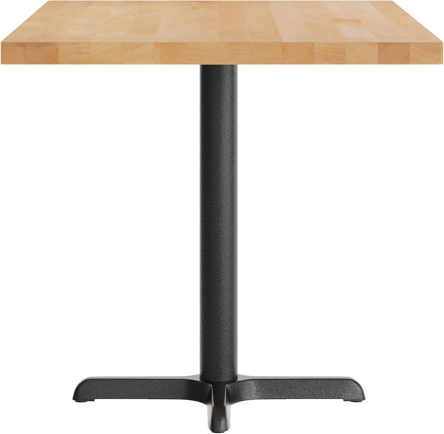 imageFlash Furniture Bennett 30quot x 48quot Solid Wood Commercial Indoor Tabletop in Natural with 2375quot x 295quot Dining Height Black Cast Iron X Base 300 lb Static CapacityNatural TopBlack Base