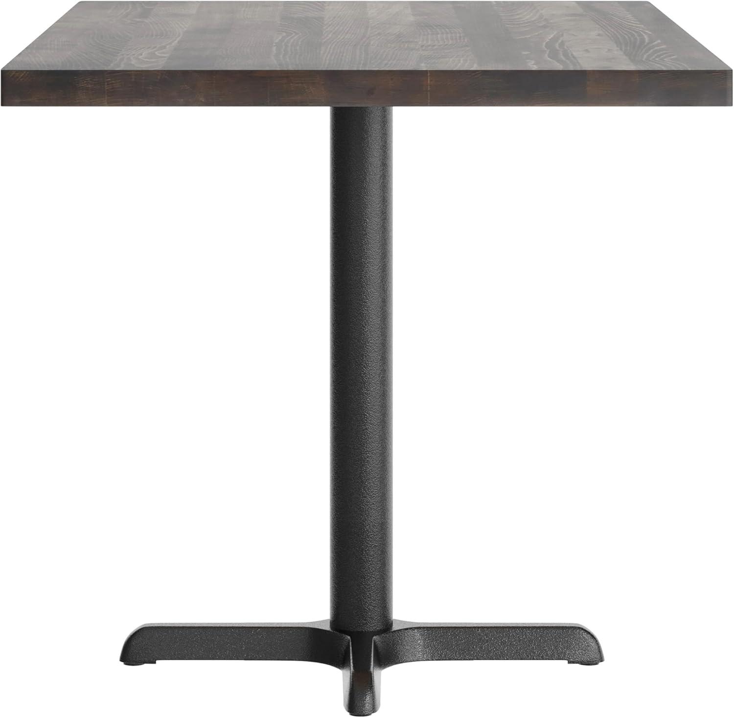 imageFlash Furniture Bennett 30quot x 48quot Solid Wood Commercial Indoor Tabletop in Natural with 2375quot x 295quot Dining Height Black Cast Iron X Base 300 lb Static CapacityDark Brown TopBlack Base