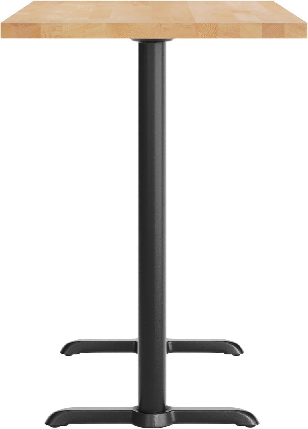 imageFlash Furniture Bennett 30quot x 48quot Solid Wood Commercial Indoor Tabletop in Natural with Dual 5quot x 22quot Bar Height Black Cast Iron T Bases 400 lb Static CapacityNatural TopBlack Base
