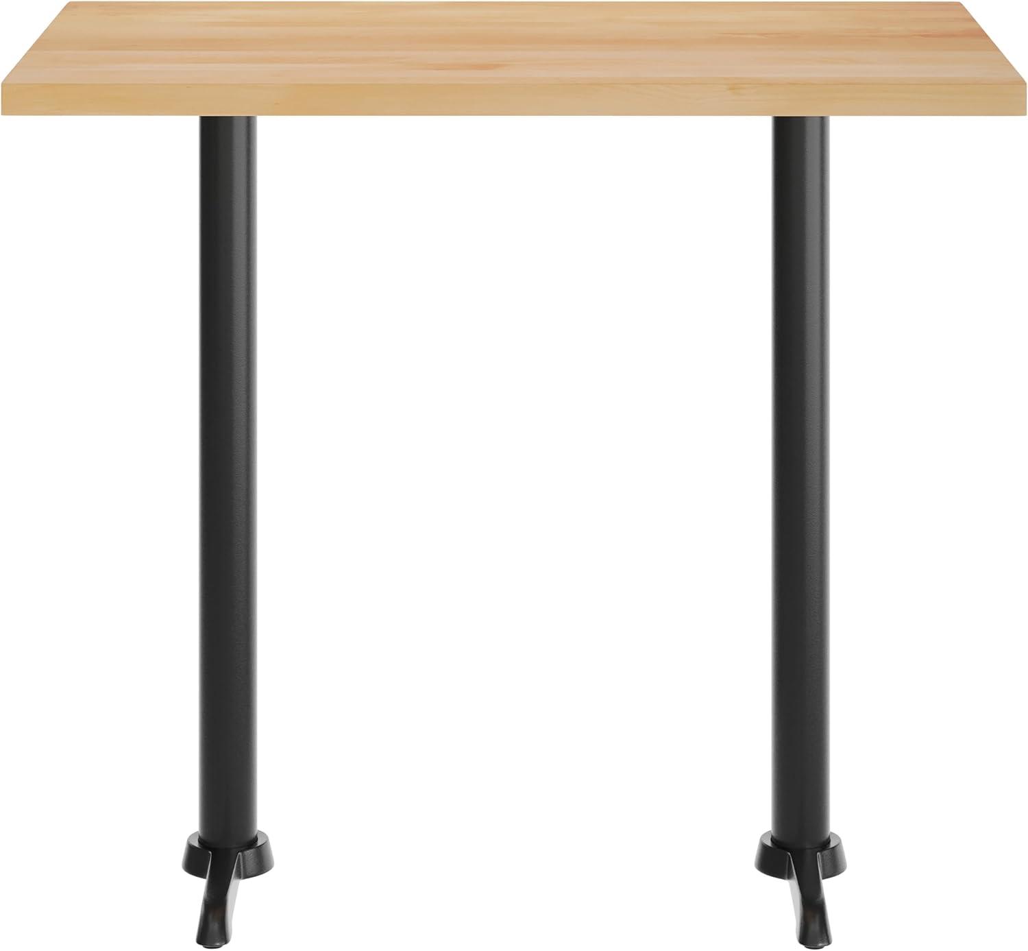 imageFlash Furniture Bennett 30quot x 48quot Solid Wood Commercial Indoor Tabletop in Natural with Dual 5quot x 22quot Bar Height Black Cast Iron T Bases 400 lb Static CapacityNatural TopBlack Base