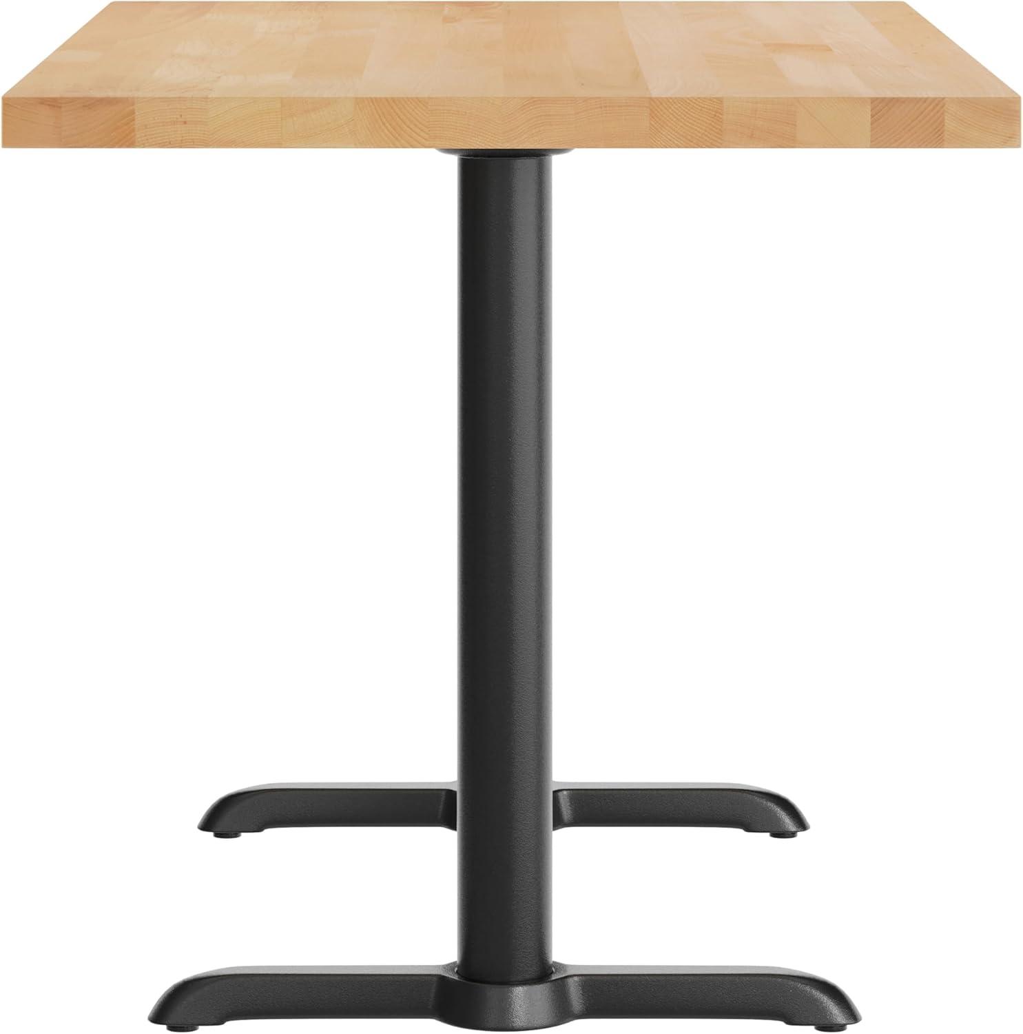 imageFlash Furniture Bennett 30quot x 48quot Solid Wood Commercial Indoor Tabletop in Natural with Dual 5quot x 22quot Dining Height Black Cast Iron T Bases 400 lb Static CapacityNatural TopBlack Base