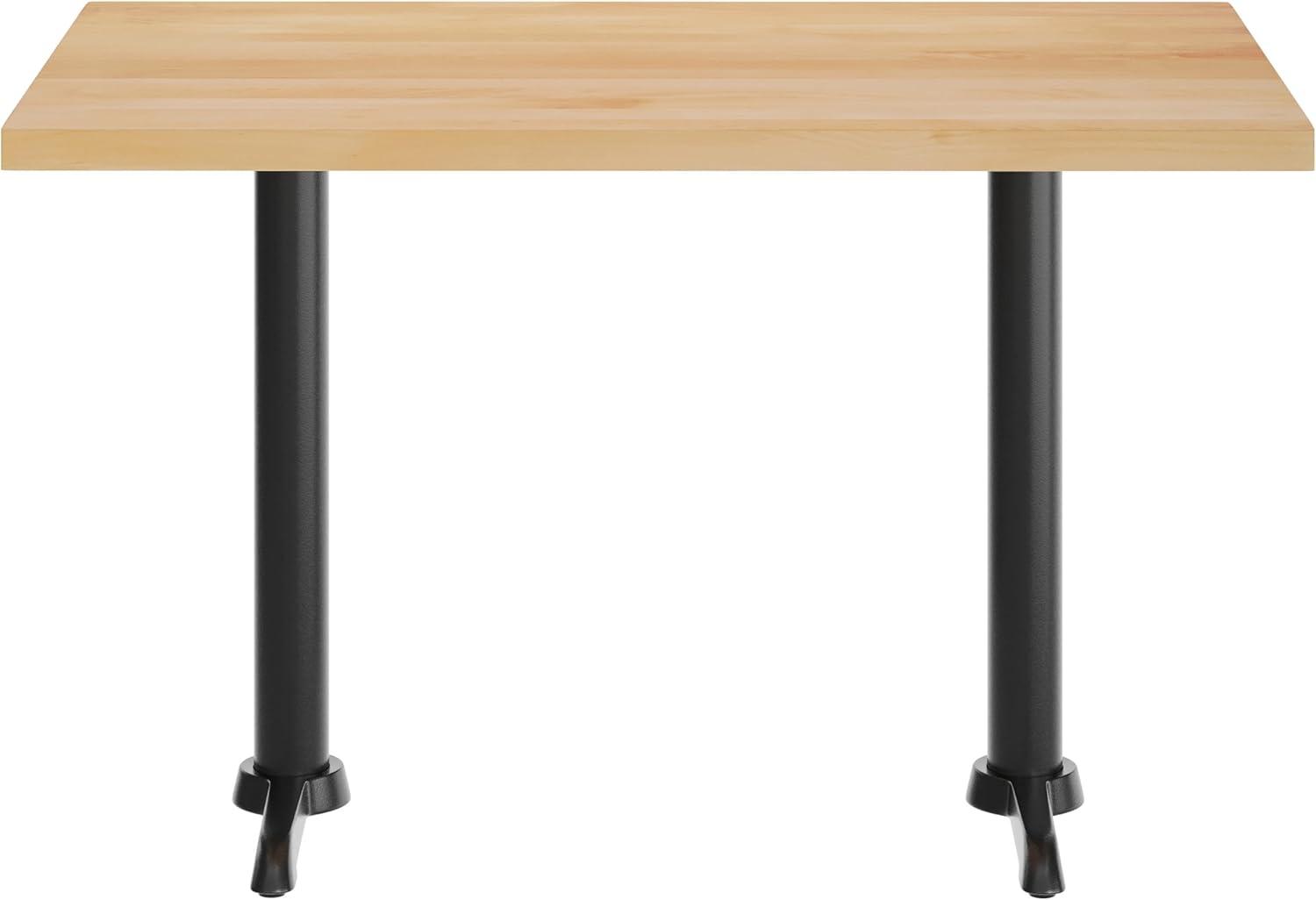 imageFlash Furniture Bennett 30quot x 48quot Solid Wood Commercial Indoor Tabletop in Natural with Dual 5quot x 22quot Dining Height Black Cast Iron T Bases 400 lb Static CapacityNatural TopBlack Base