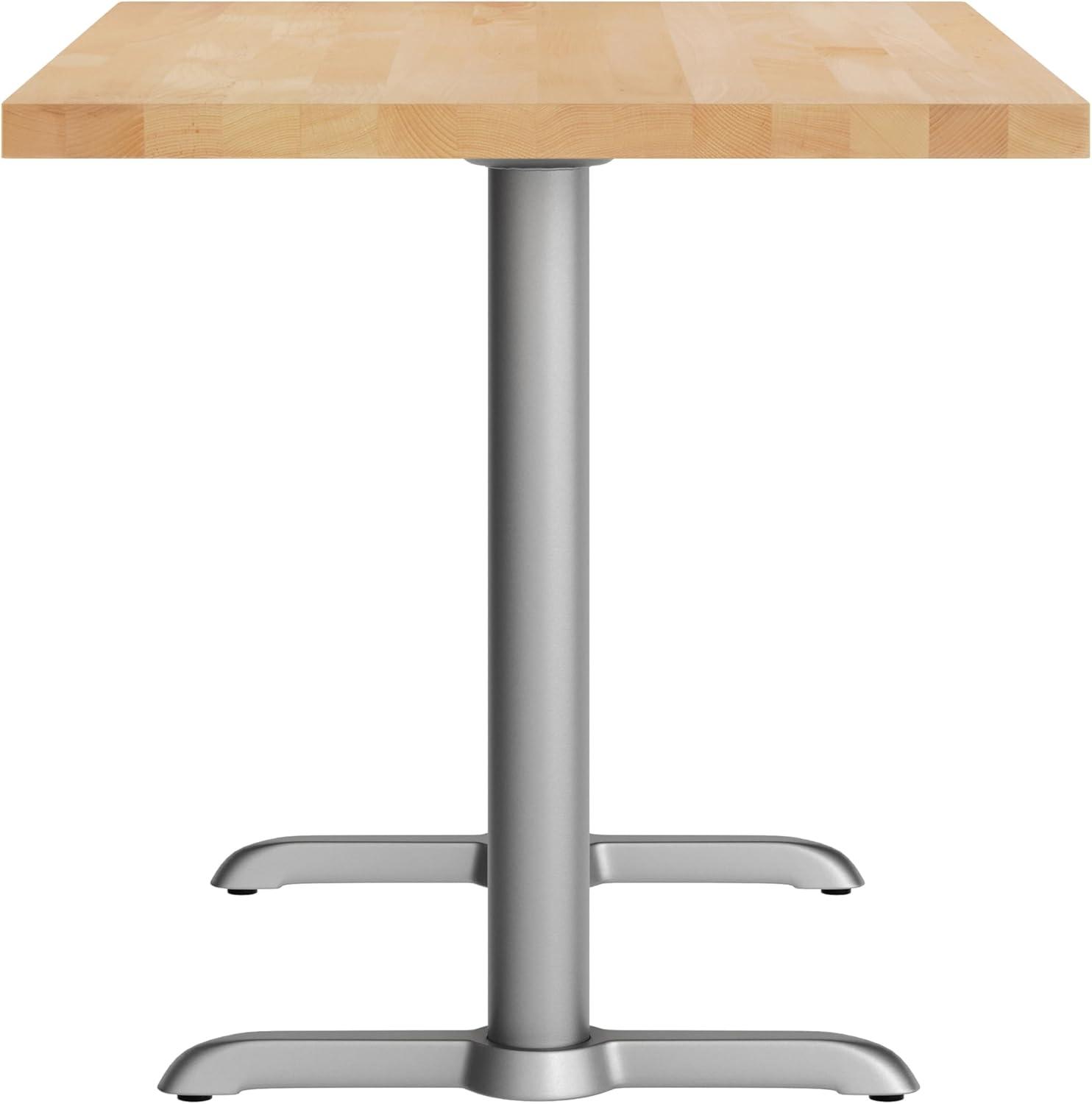 imageFlash Furniture Bennett 30quot x 48quot Solid Wood Commercial Indoor Tabletop in Natural with Dual 5quot x 22quot Dining Height Black Cast Iron T Bases 400 lb Static CapacityNatural TopSilver Base