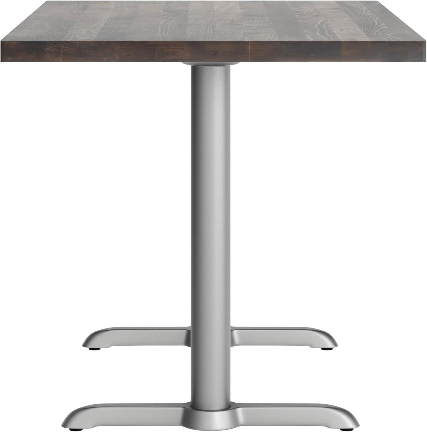 imageFlash Furniture Bennett 30quot x 48quot Solid Wood Commercial Indoor Tabletop in Natural with Dual 5quot x 22quot Dining Height Black Cast Iron T Bases 400 lb Static CapacityDark Brown TopSilver Base