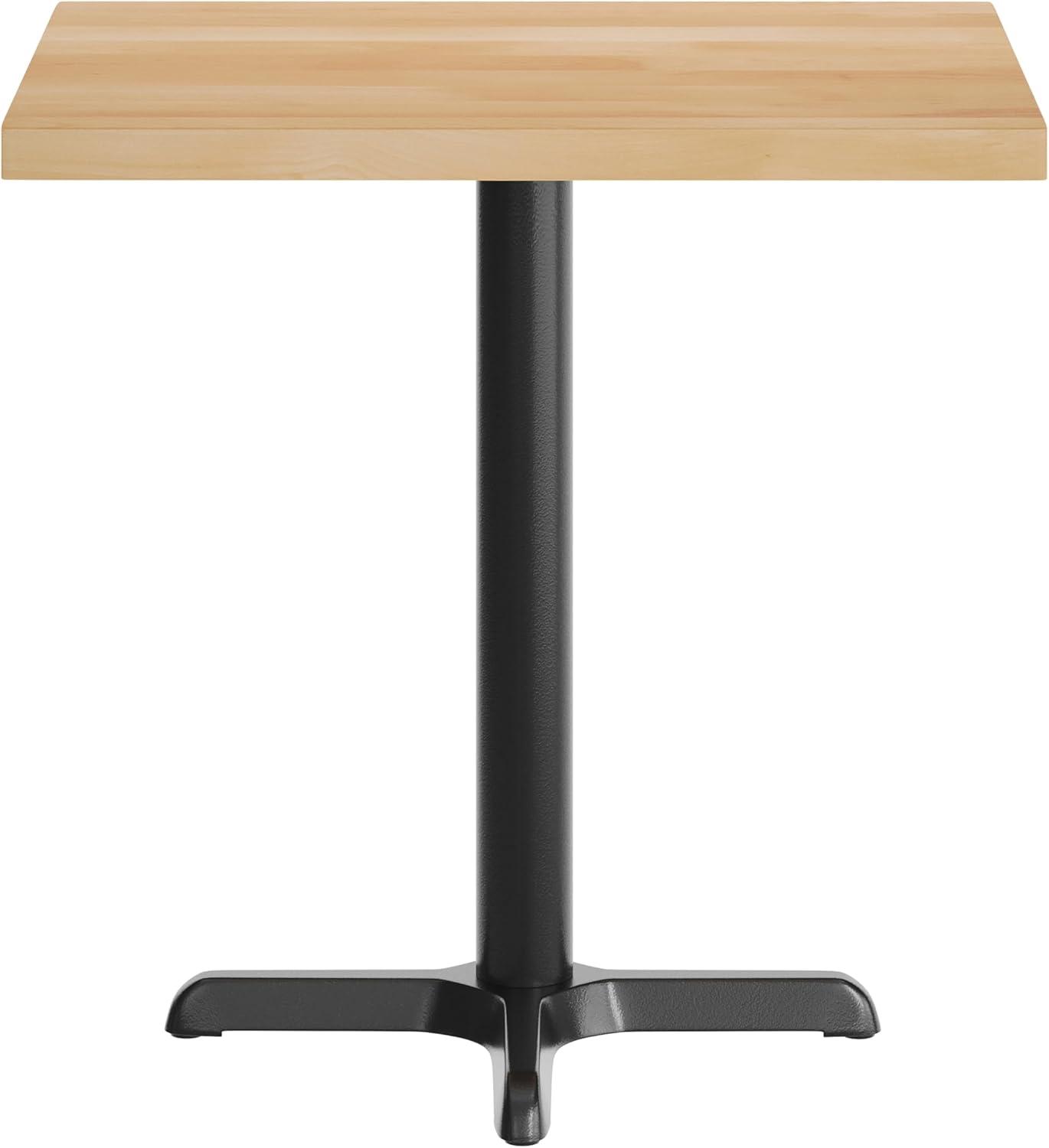 imageFlash Furniture Bennett 30quot x 60quot Solid Wood Commercial Indoor Tabletop in Dark Brown with 22quot x 22quot Dining Height Black Cast Iron X Base 300 lb Static CapacityNatural TopBlack Base