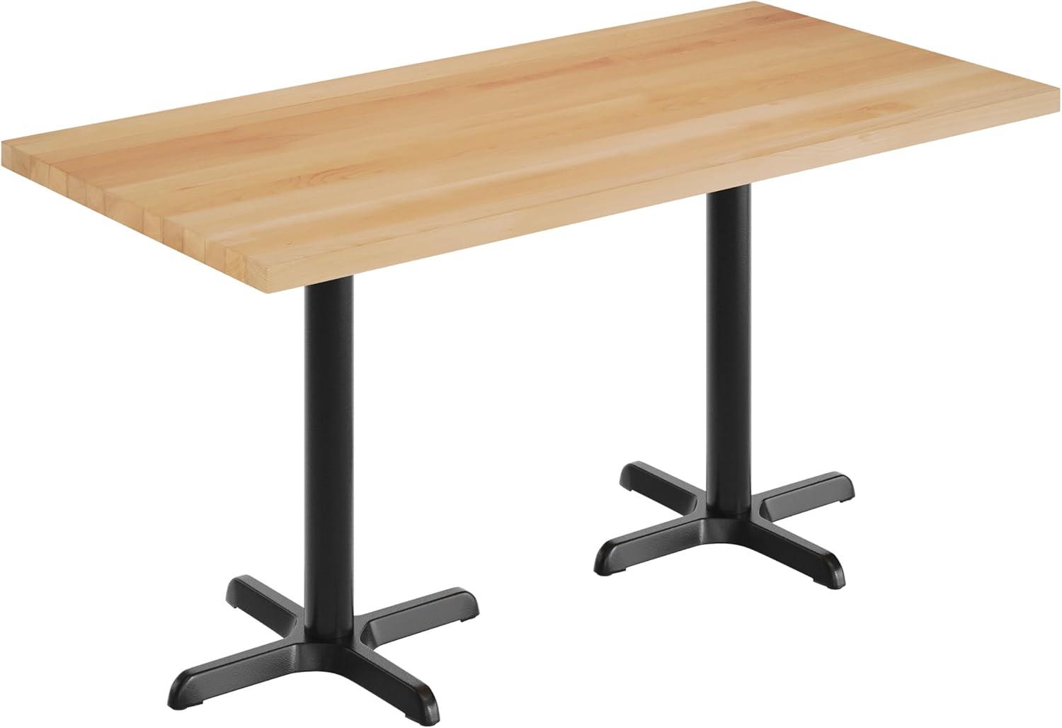 imageFlash Furniture Bennett 30quot x 60quot Solid Wood Commercial Indoor Tabletop in Dark Brown with 22quot x 22quot Dining Height Black Cast Iron X Base 300 lb Static CapacityNatural TopBlack Base