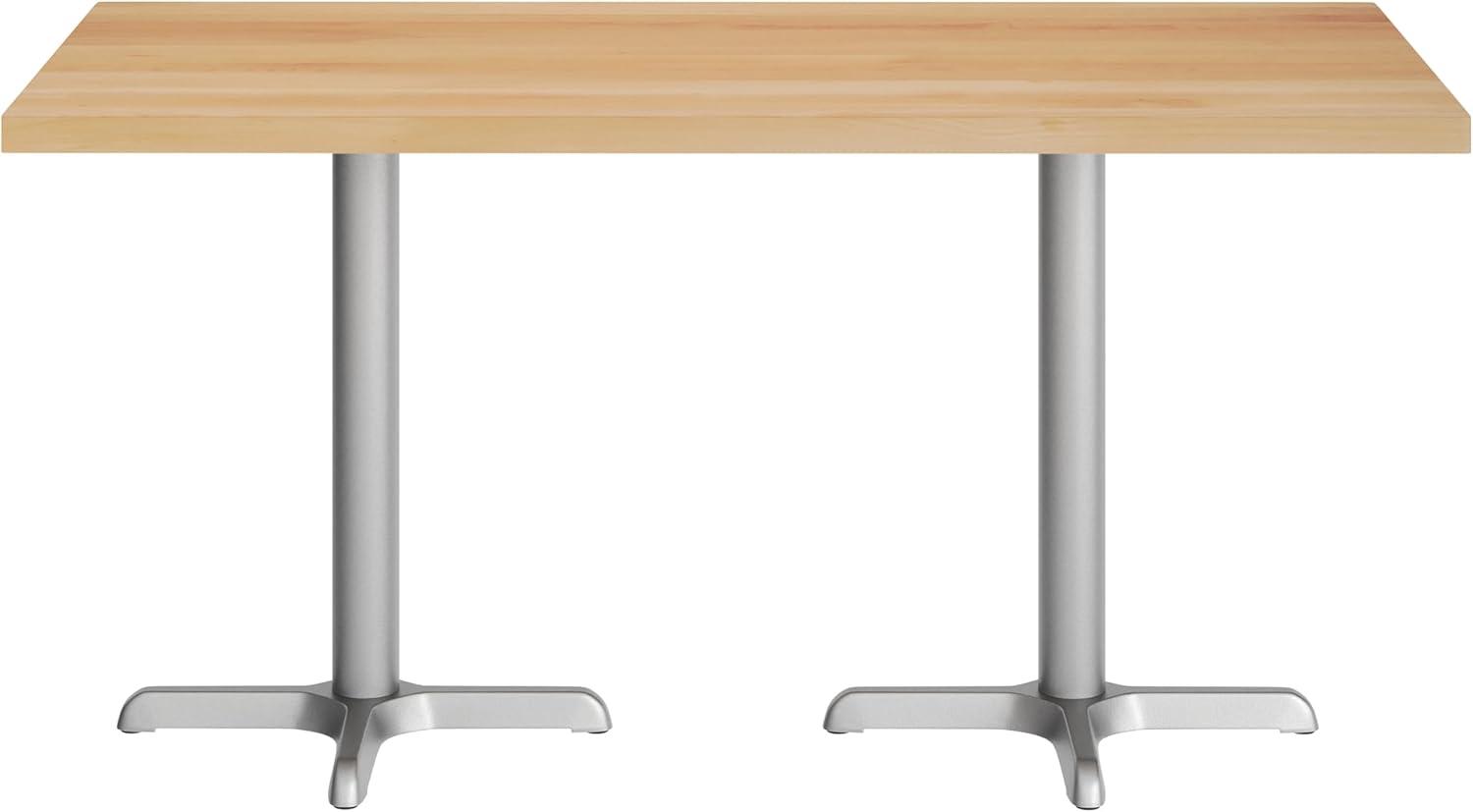 imageFlash Furniture Bennett 30quot x 60quot Solid Wood Commercial Indoor Tabletop in Dark Brown with 22quot x 22quot Dining Height Black Cast Iron X Base 300 lb Static CapacityNatural TopSilver Base