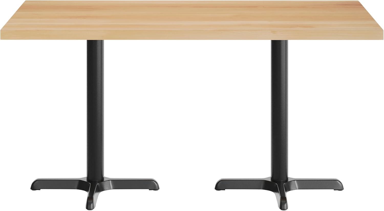 imageFlash Furniture Bennett 30quot x 60quot Solid Wood Commercial Indoor Tabletop in Dark Brown with 22quot x 22quot Dining Height Black Cast Iron X Base 300 lb Static CapacityNatural TopBlack Base