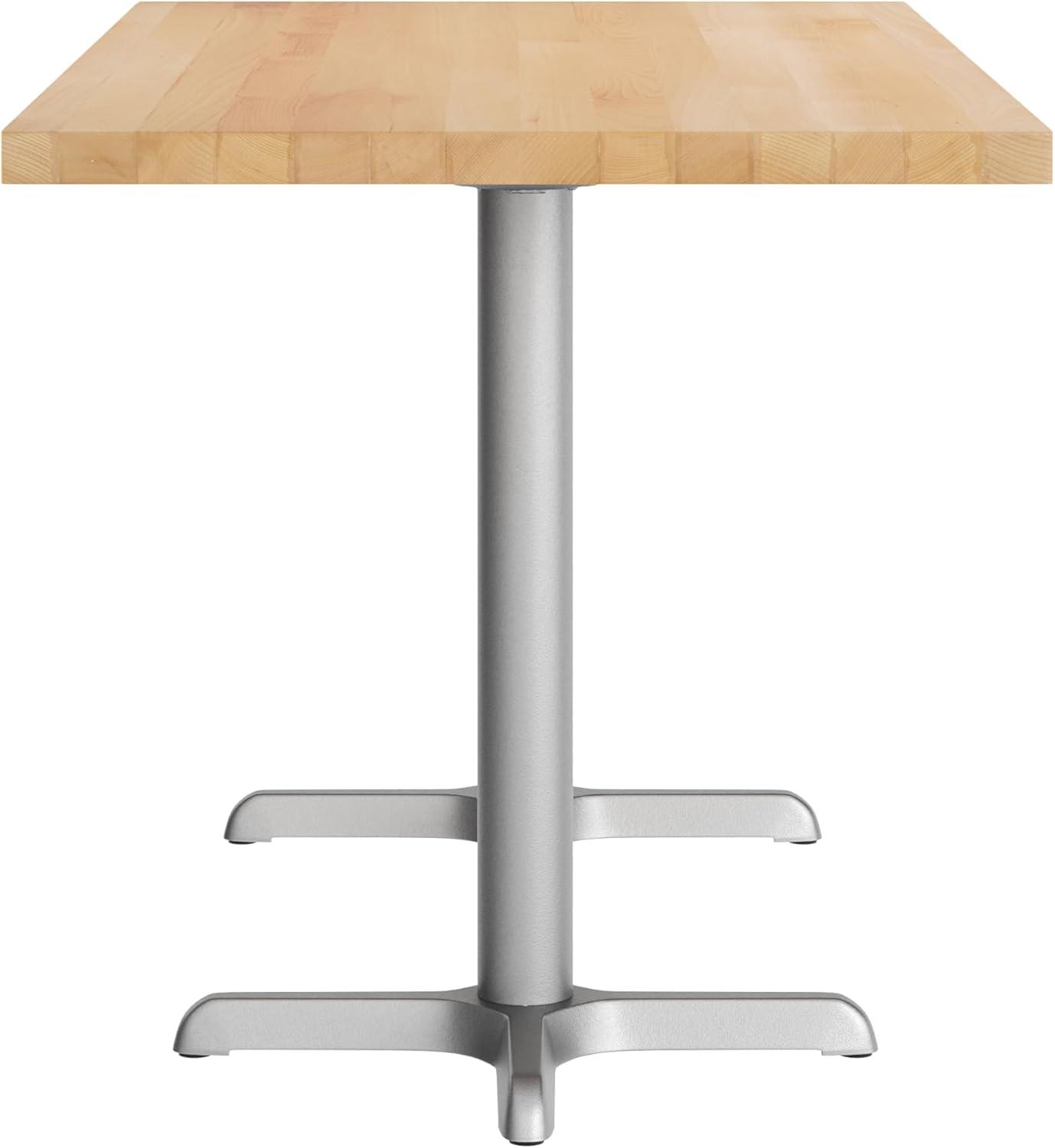 imageFlash Furniture Bennett 30quot x 60quot Solid Wood Commercial Indoor Tabletop in Dark Brown with 22quot x 22quot Dining Height Black Cast Iron X Base 300 lb Static CapacityNatural TopSilver Base