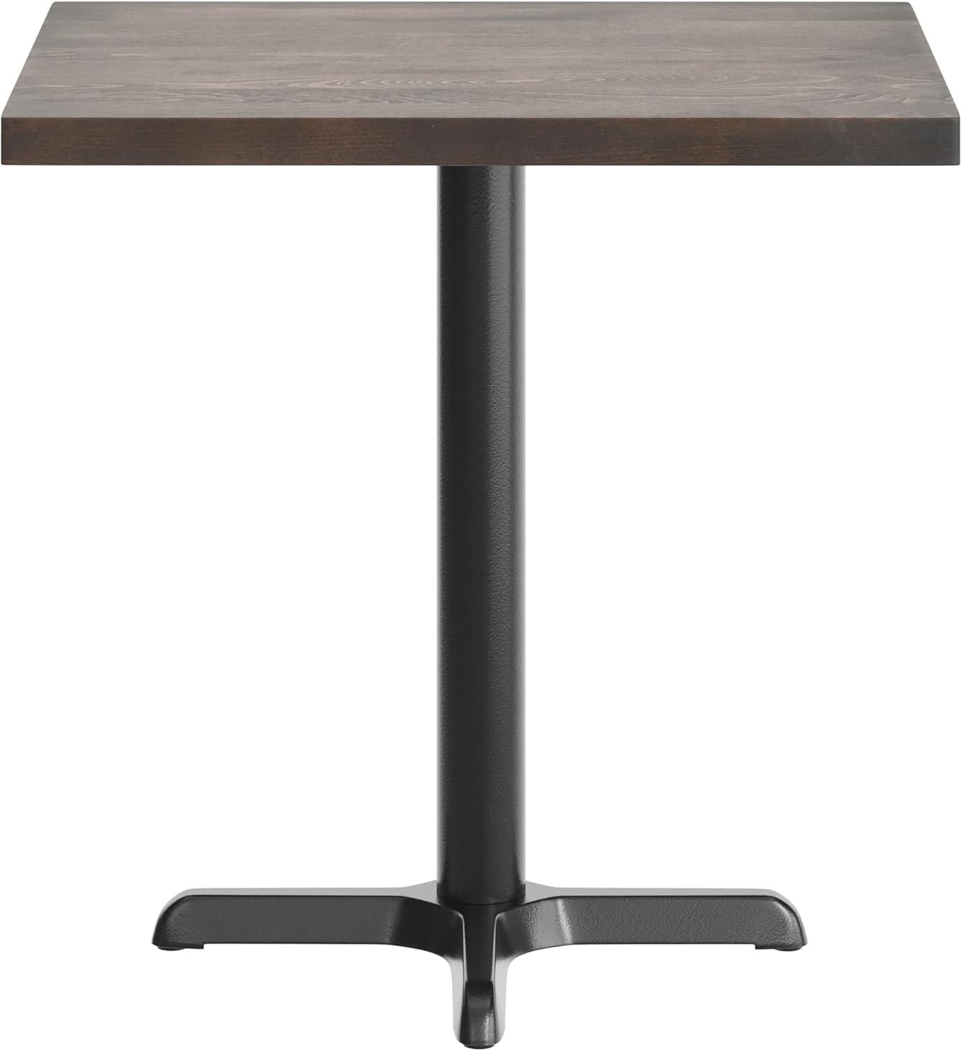 imageFlash Furniture Bennett 30quot x 60quot Solid Wood Commercial Indoor Tabletop in Dark Brown with 22quot x 22quot Dining Height Black Cast Iron X Base 300 lb Static CapacityDark Brown TopBlack Base