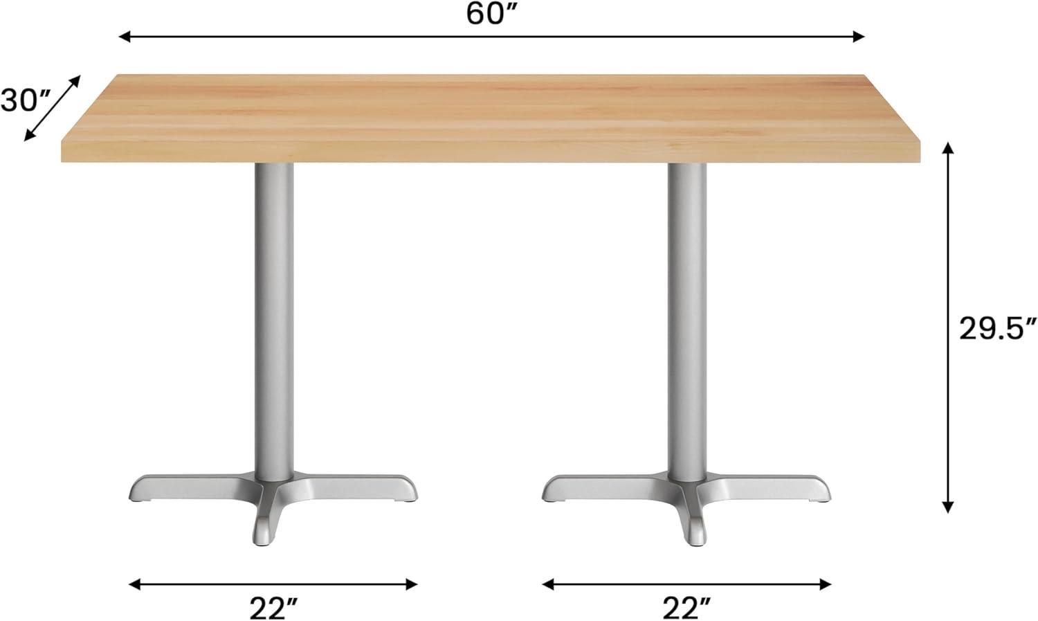 imageFlash Furniture Bennett 30quot x 60quot Solid Wood Commercial Indoor Tabletop in Dark Brown with 22quot x 22quot Dining Height Black Cast Iron X Base 300 lb Static CapacityNatural TopSilver Base